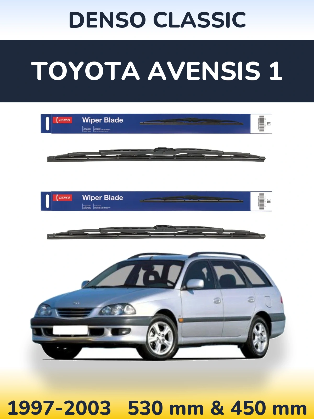 Komplet przednich wycieraczek Denso Classic 530 & 450 mm do Toyota Avensis 1 1997-2003