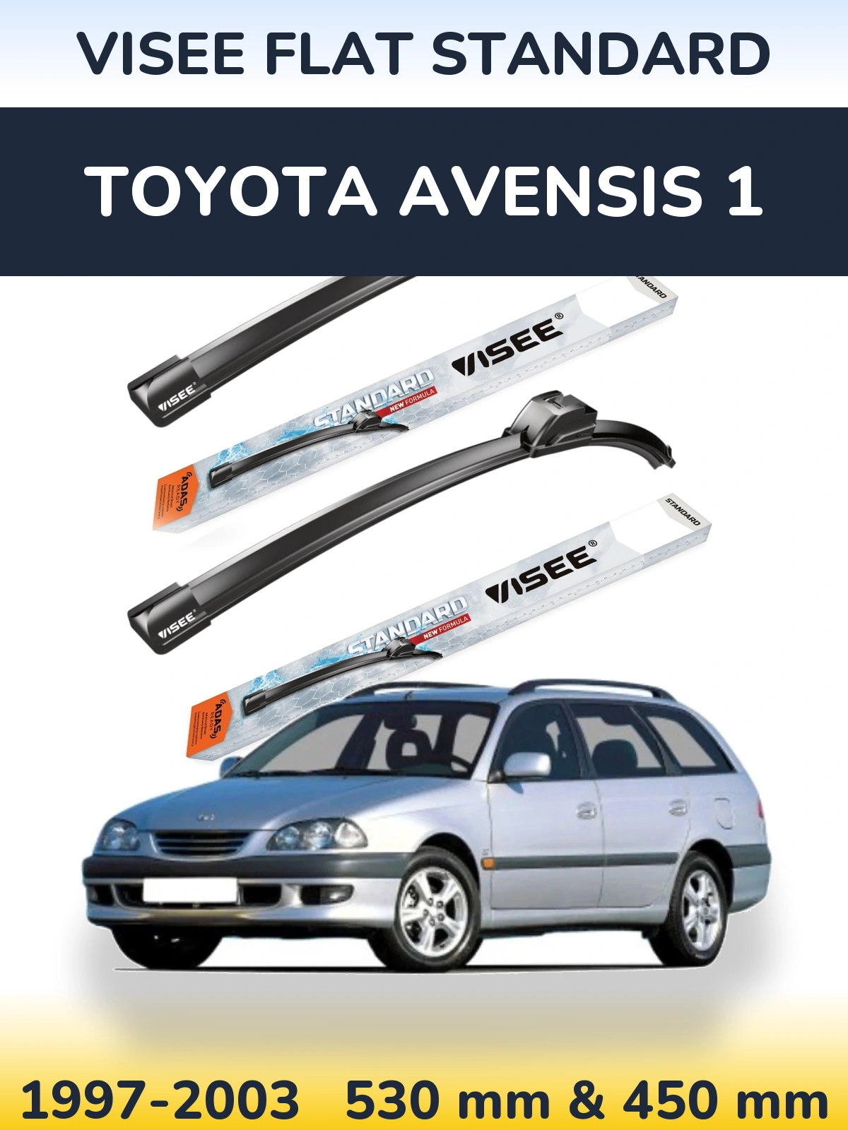 Komplet przednich wycieraczek VISEE FLAT STANDARD 530 & 450 mm do Toyota Avensis 1 1997-2003