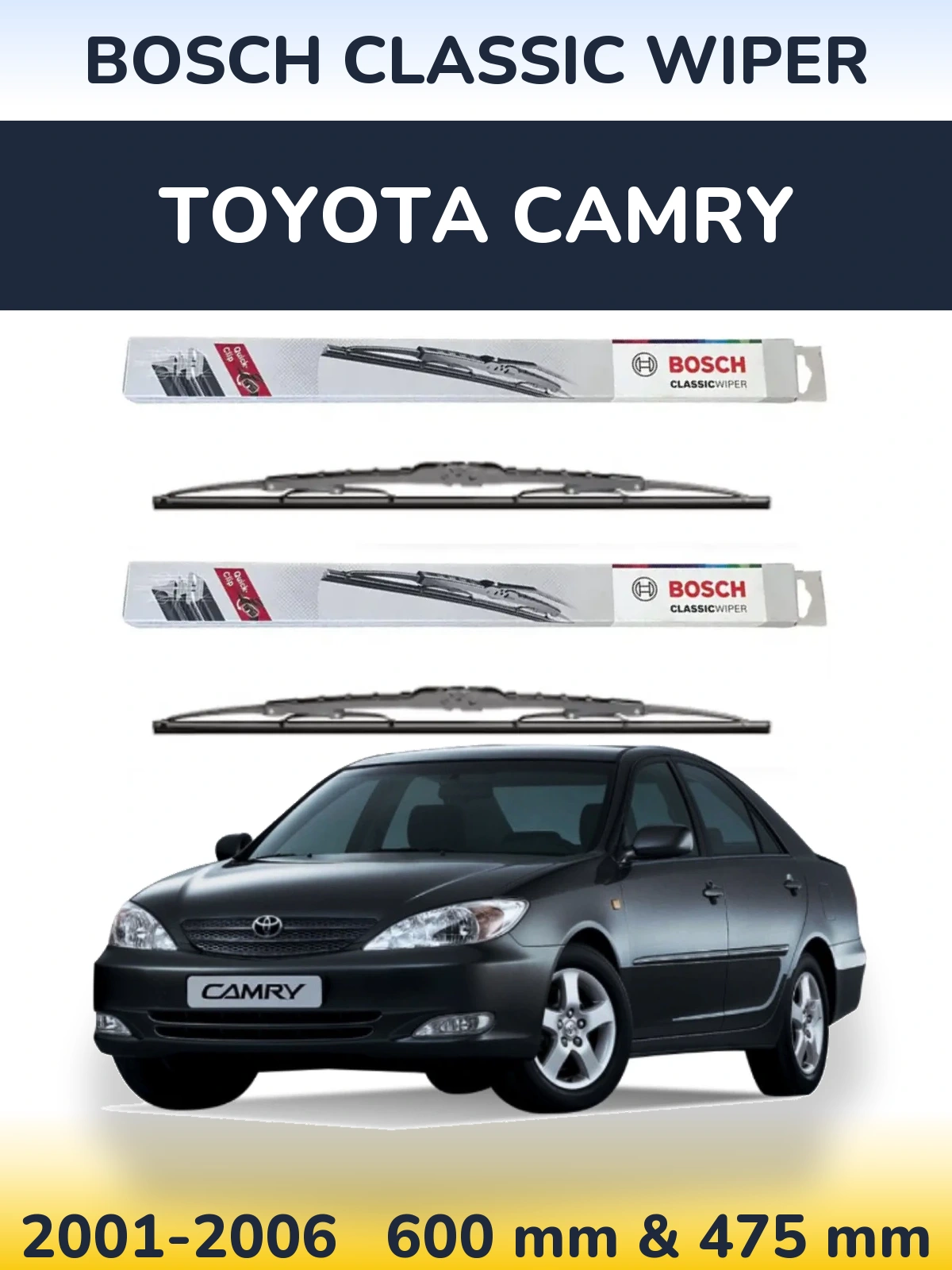 Komplet przednich wycieraczek BOSCH Classic Wiper 600 & 475 mm do Toyota Camry 2001-2006