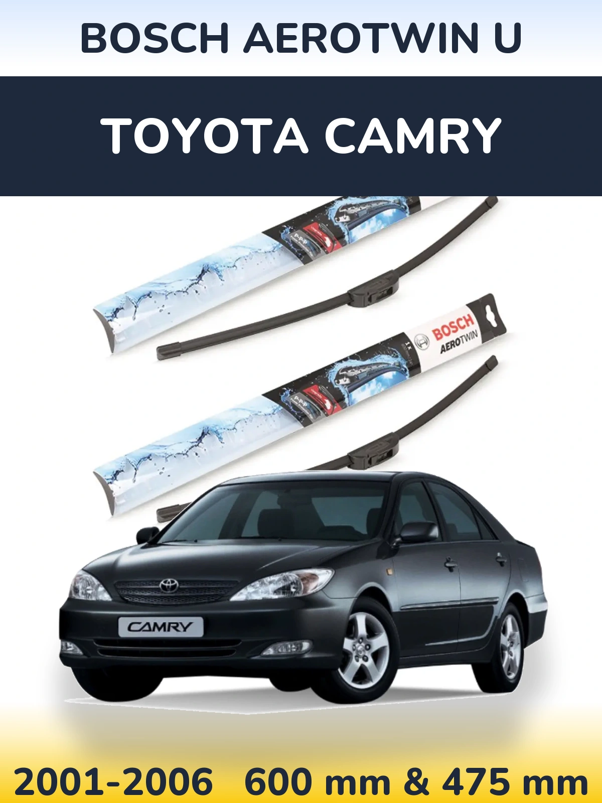 Komplet przednich wycieraczek BOSCH AeroTwin U 600 & 475 mm do Toyota Camry 2001-2006