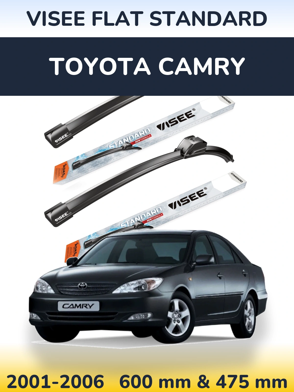 Komplet przednich wycieraczek VISEE FLAT STANDARD 600 & 475 mm do Toyota Camry 2001-2006