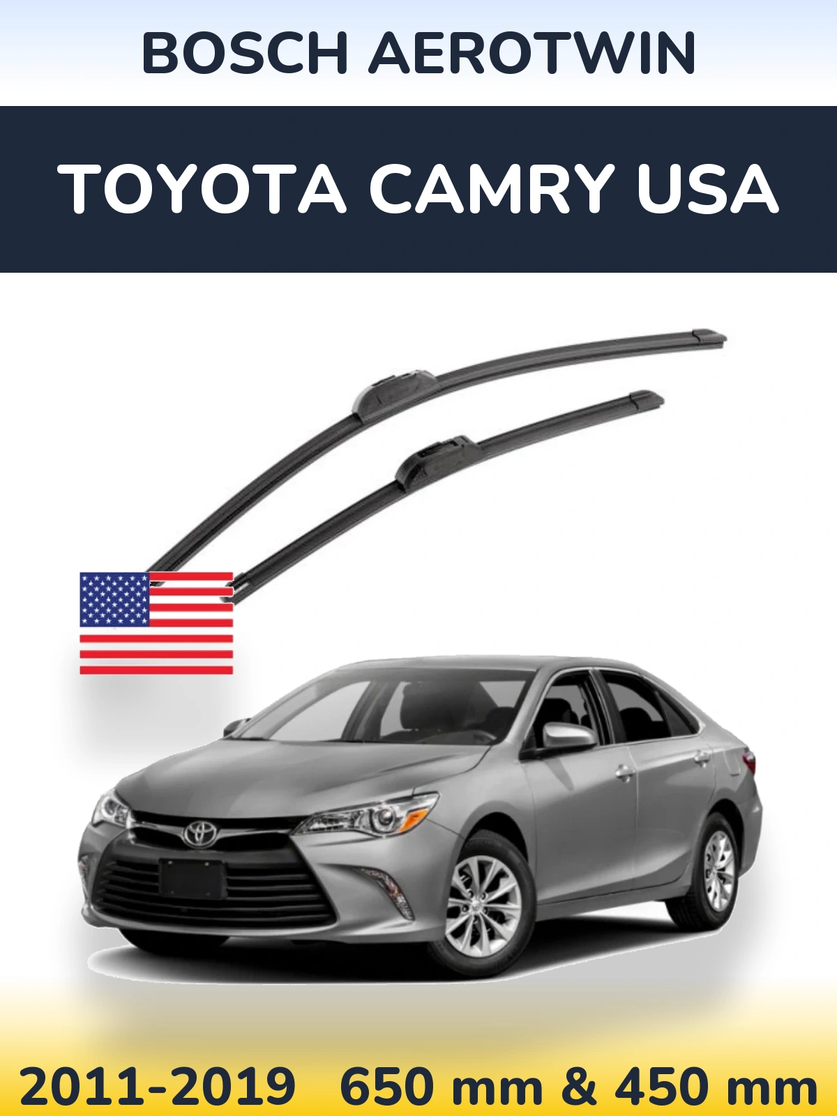 Комплект передних дворников BOSCH AeroTwin 650 & 450 мм для Toyota Camry USA 2011-2019