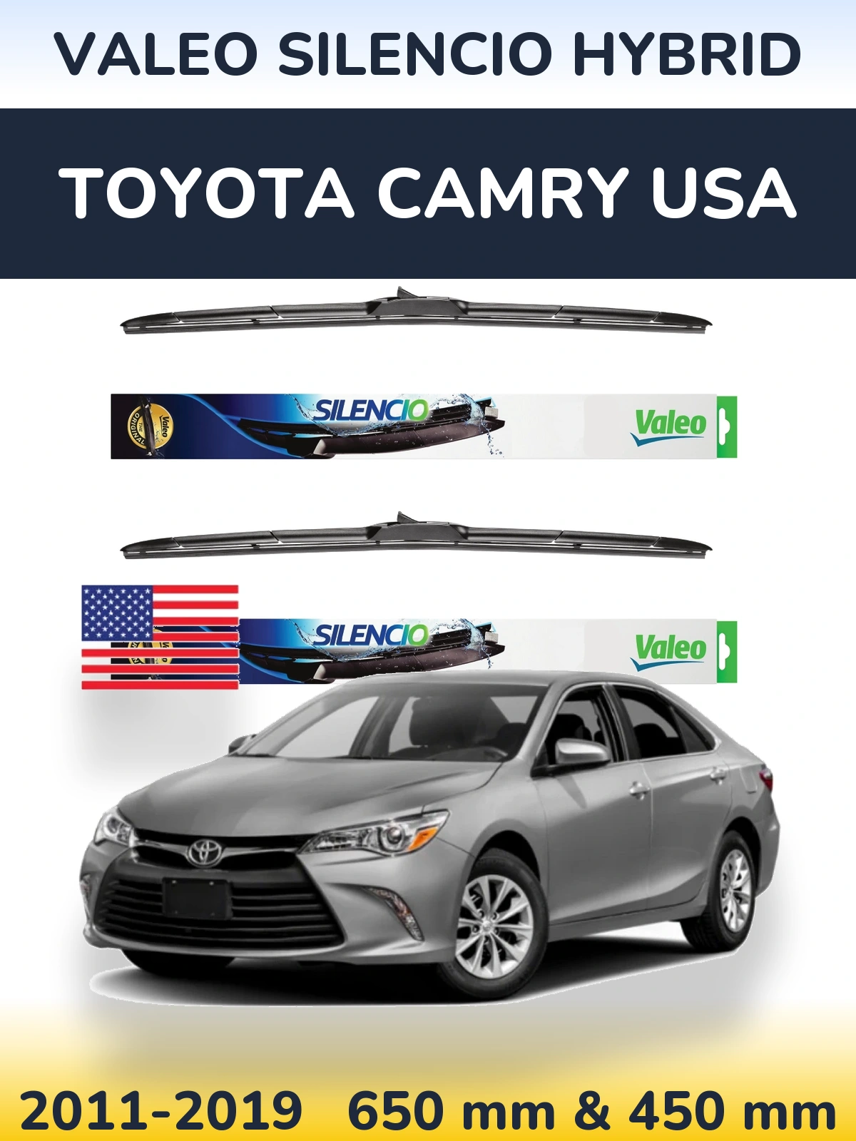 Комплект передних дворников Valeo Silencio Hybrid 650 & 450 мм для Toyota Camry USA 2011-2019