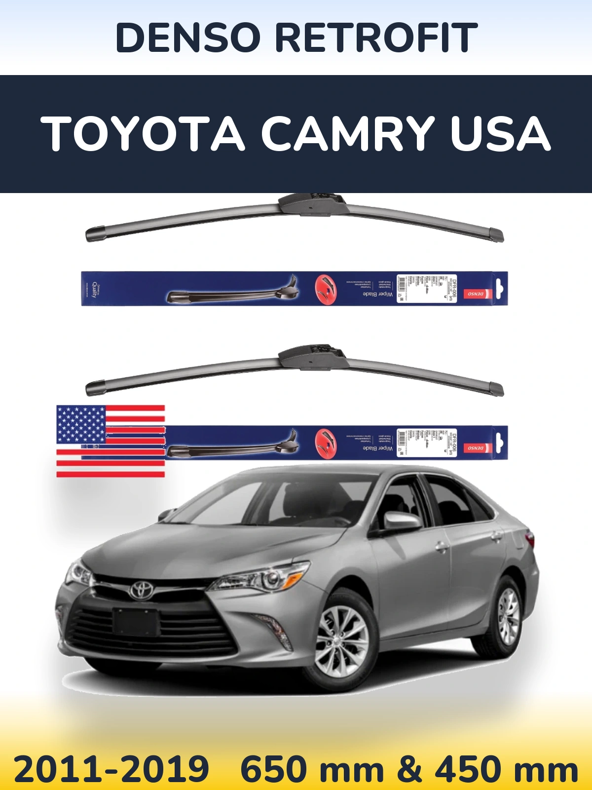 Komplet przednich wycieraczek Denso Retrofit 650 & 450 mm do Toyota Camry USA 2011-2019