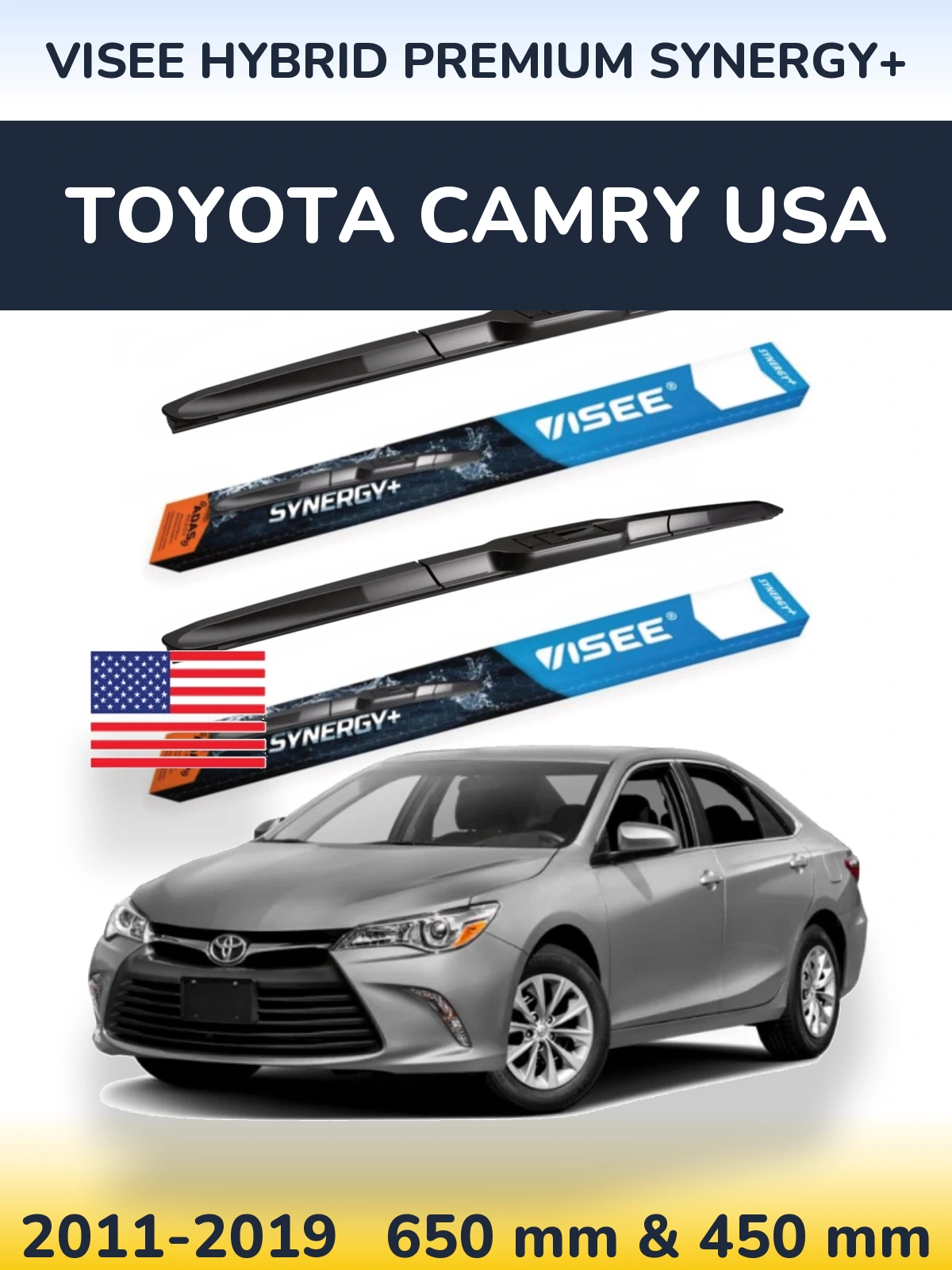 Комплект передних дворников VISEE HYBRID PREMIUM SYNERGY+ 650 & 450 мм для Toyota Camry USA 2011-2019