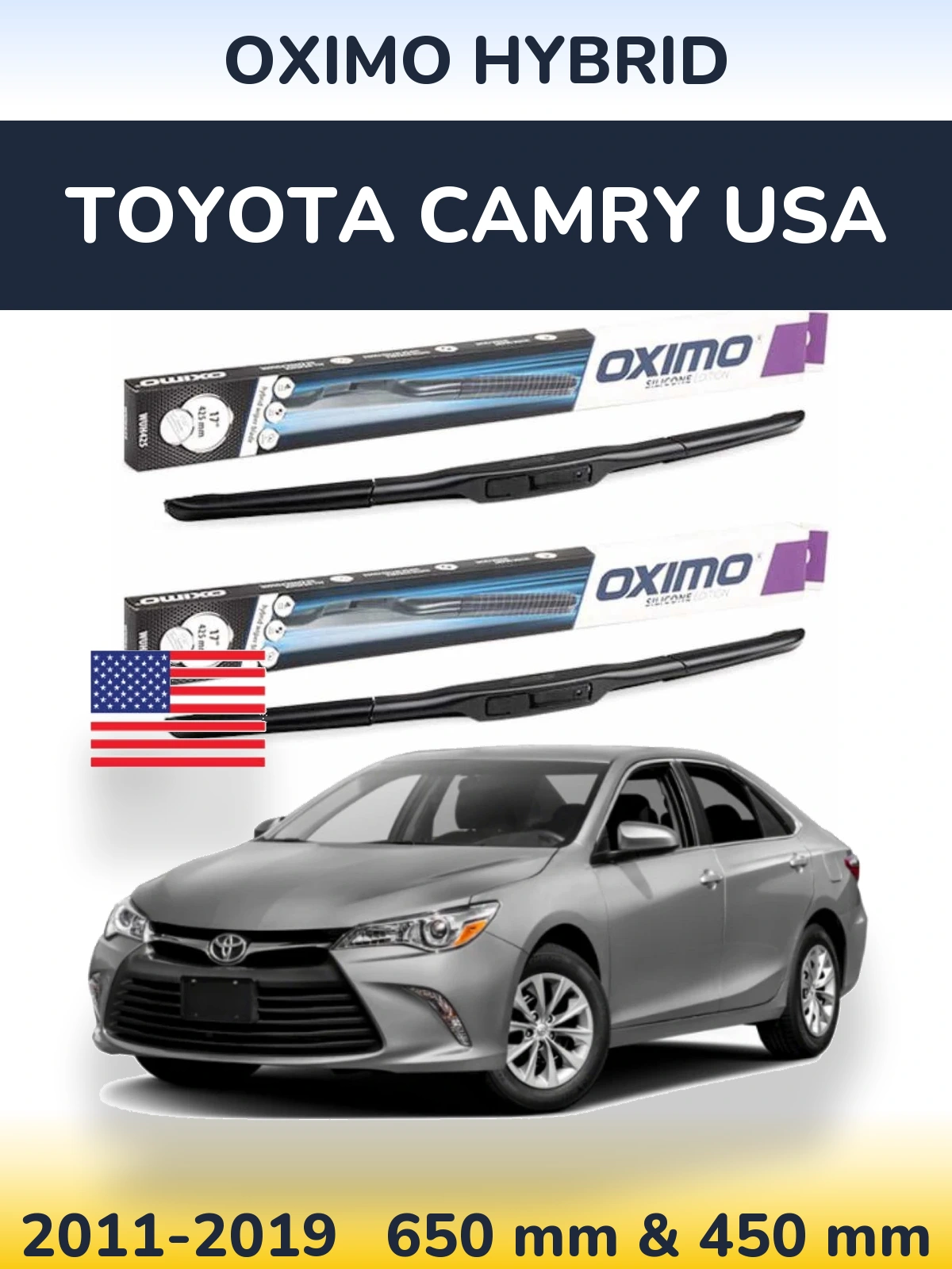 Front wiper blade set Oximo Hybrid 650 & 450 mm for Toyota Camry USA 2011-2019