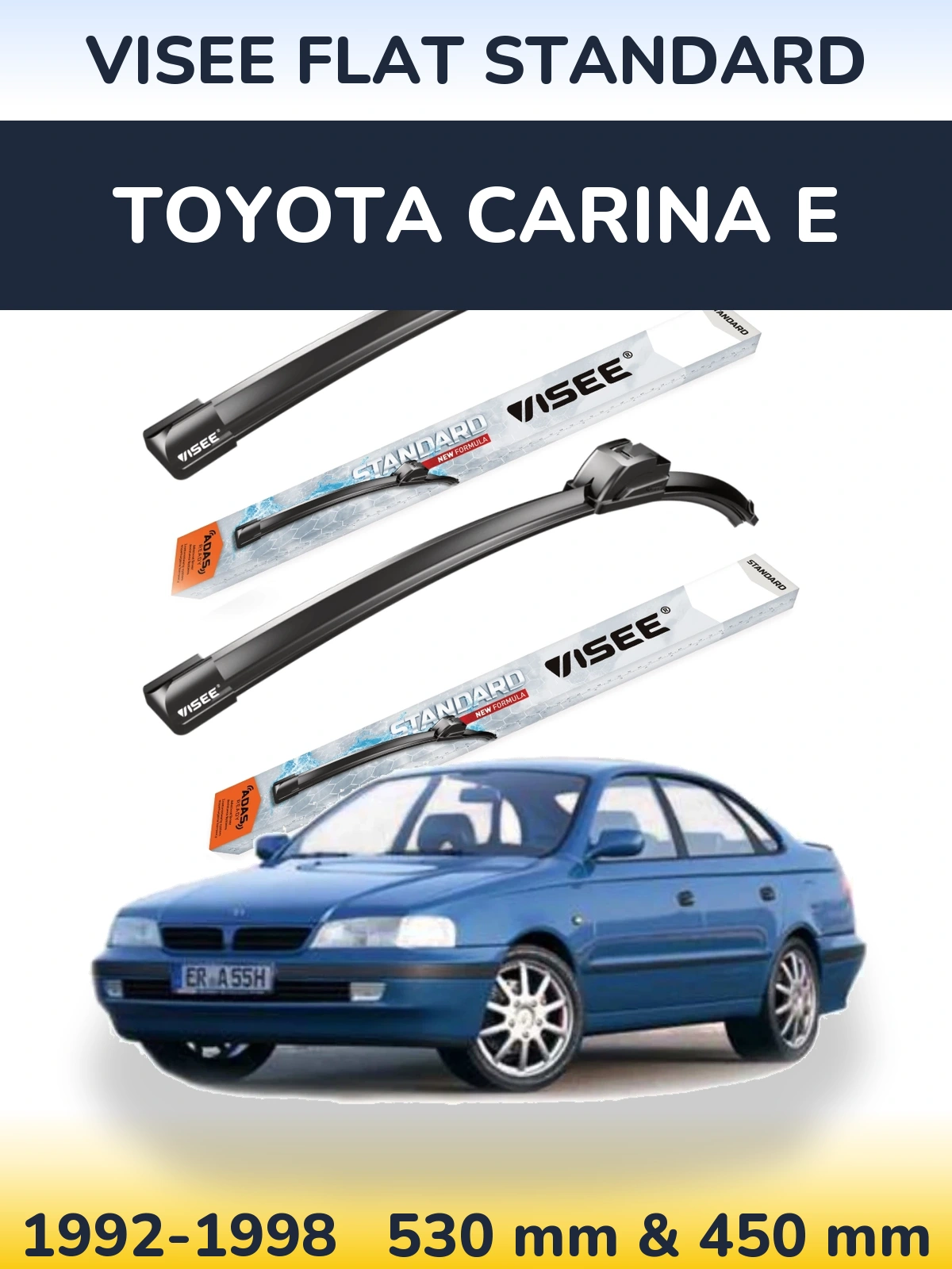 Komplet przednich wycieraczek VISEE FLAT STANDARD 530 & 450 mm do Toyota Carina E 1992-1998