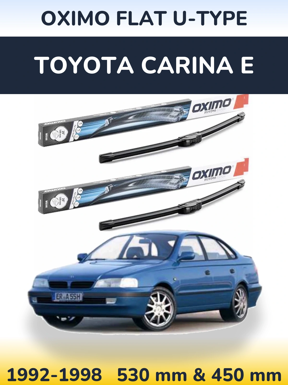 Комплект передних дворников Oximo Flat U-type 530 & 450 мм для Toyota Carina E 1992-1998