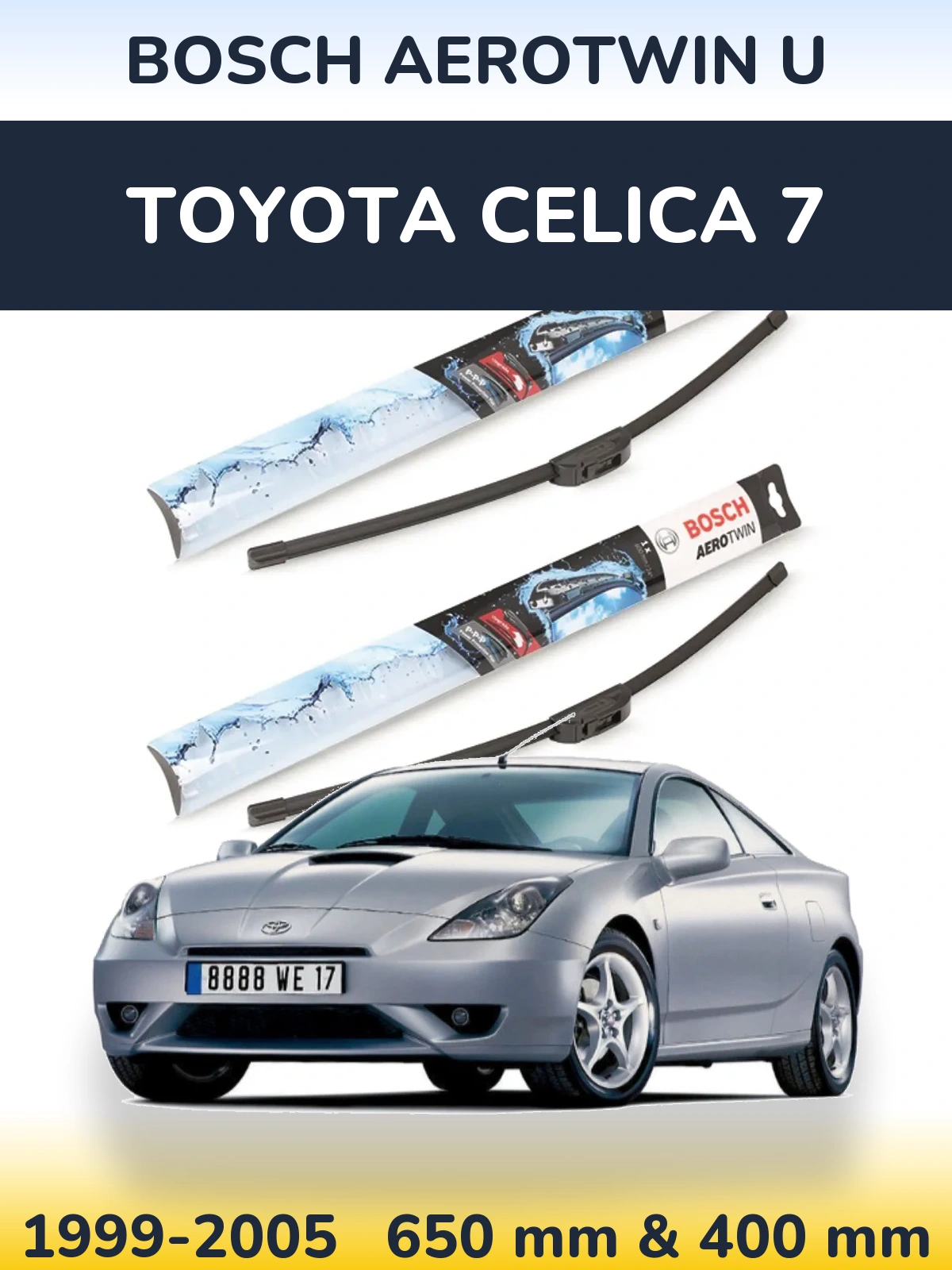 Комплект передних дворников BOSCH AeroTwin U 650 & 400 мм для Toyota Celica 7 1999-2005