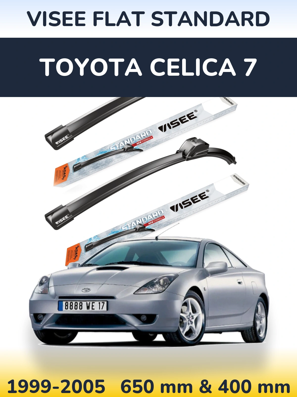 Комплект передних дворников VISEE FLAT STANDARD 650 & 400 мм для Toyota Celica 7 1999-2005
