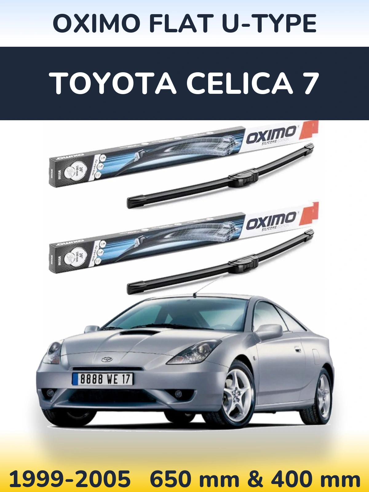 Комплект передних дворников Oximo Flat U-type 650 & 400 мм для Toyota Celica 7 1999-2005