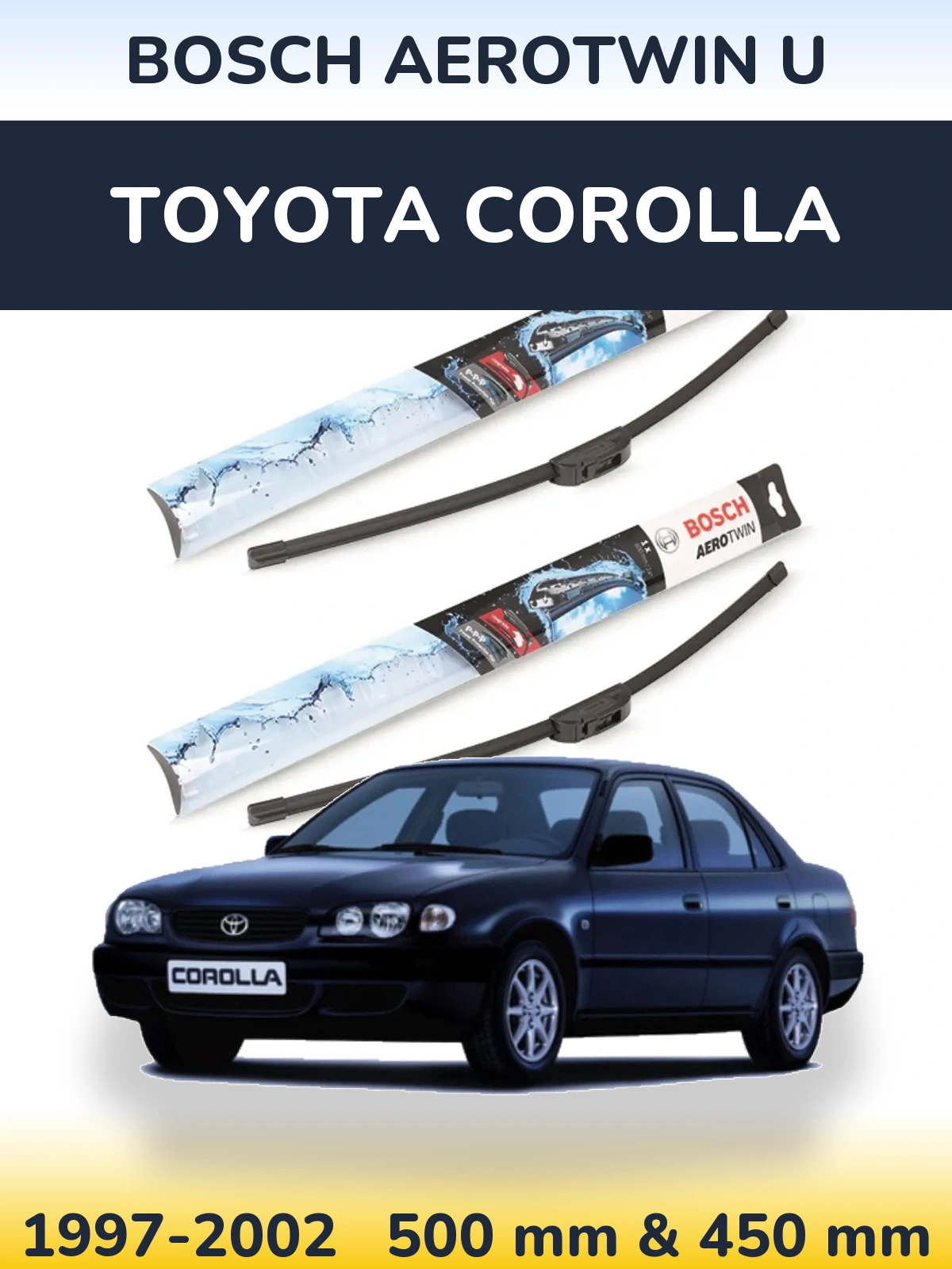 Комплект передних дворников BOSCH AeroTwin U 500 & 450 мм для Toyota Corolla 1997-2002