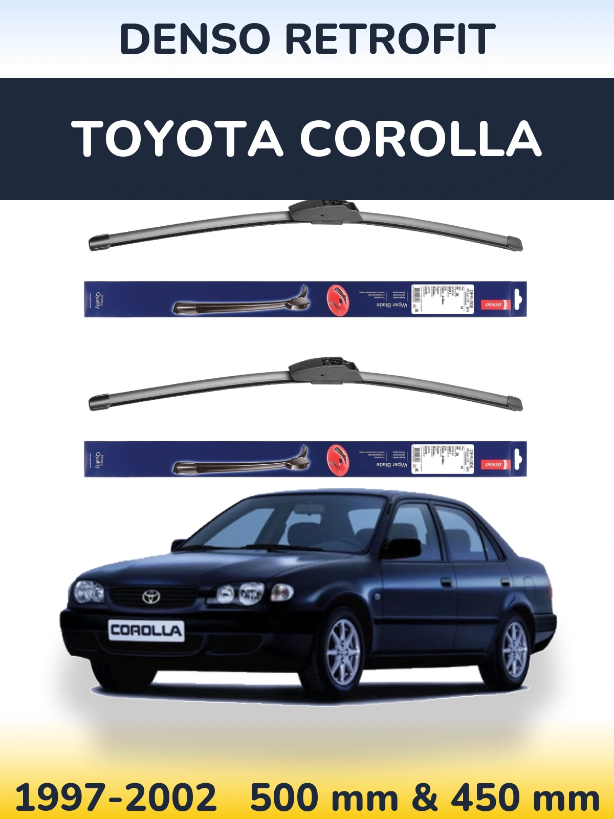 Комплект передних дворников Denso Retrofit 500 & 450 мм для Toyota Corolla 1997-2002