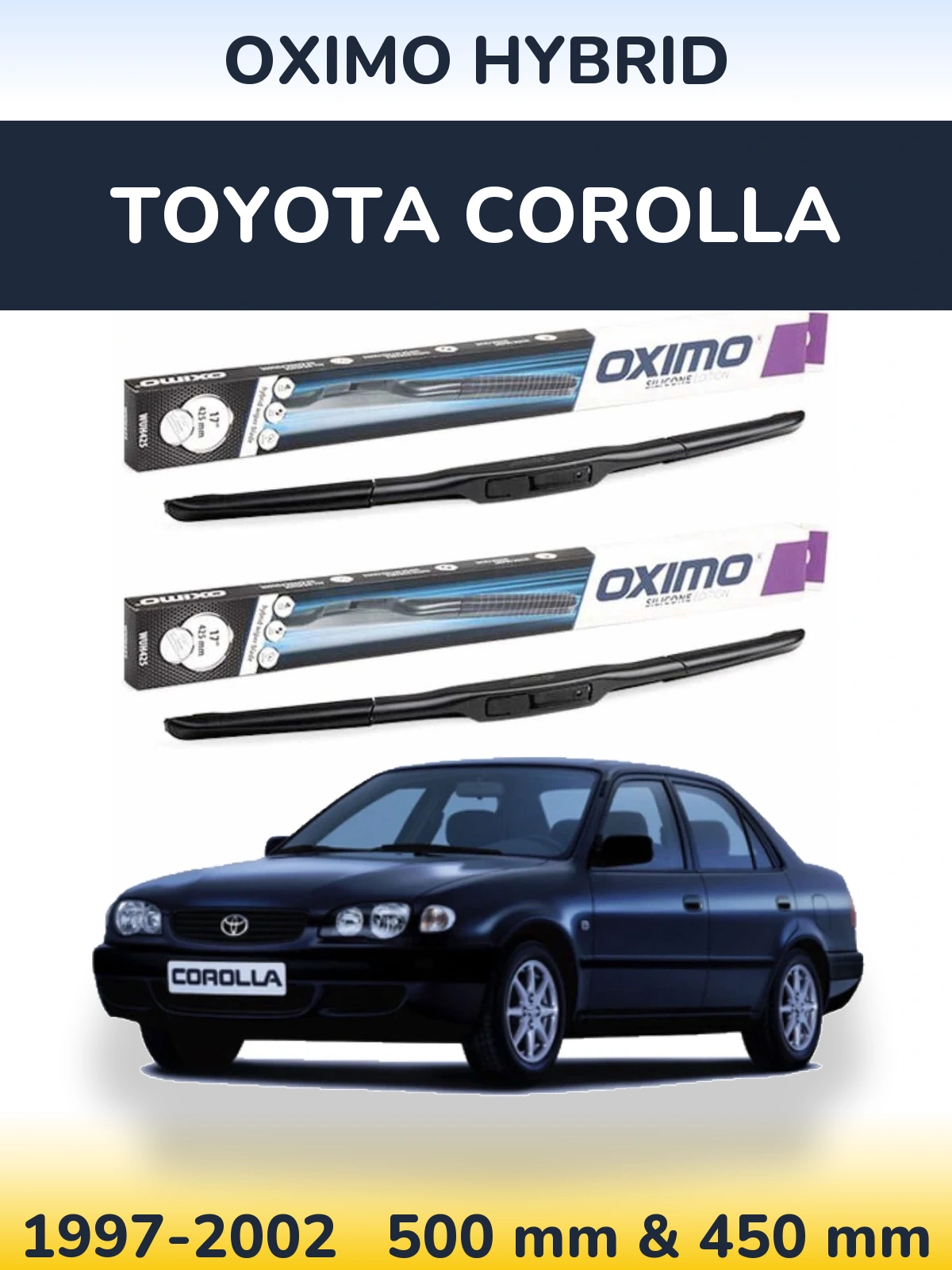Комплект передних дворников Oximo Hybrid 500 & 450 мм для Toyota Corolla 1997-2002