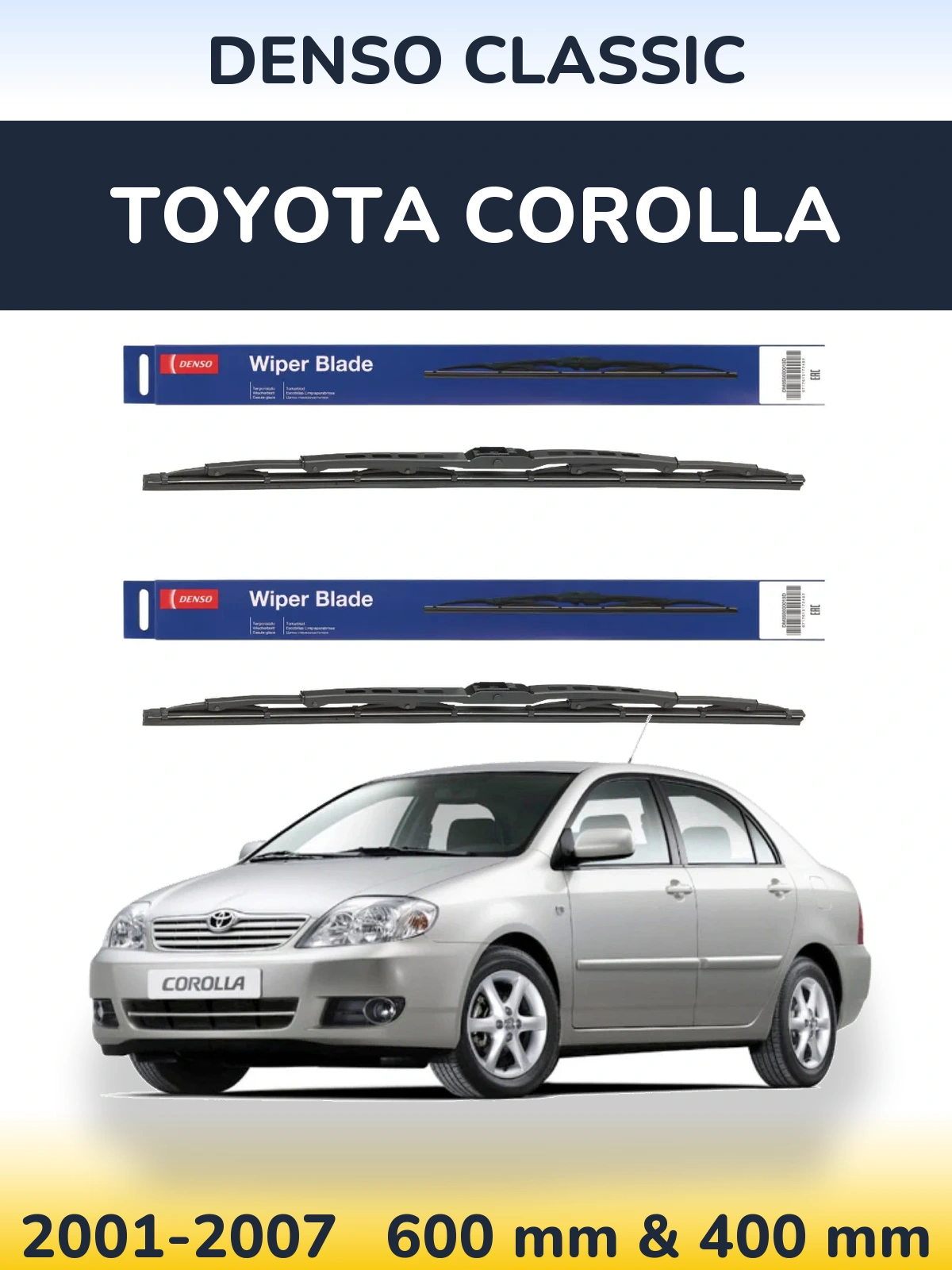 Komplet przednich wycieraczek Denso Classic 600 & 400 mm do Toyota Corolla 2001-2007
