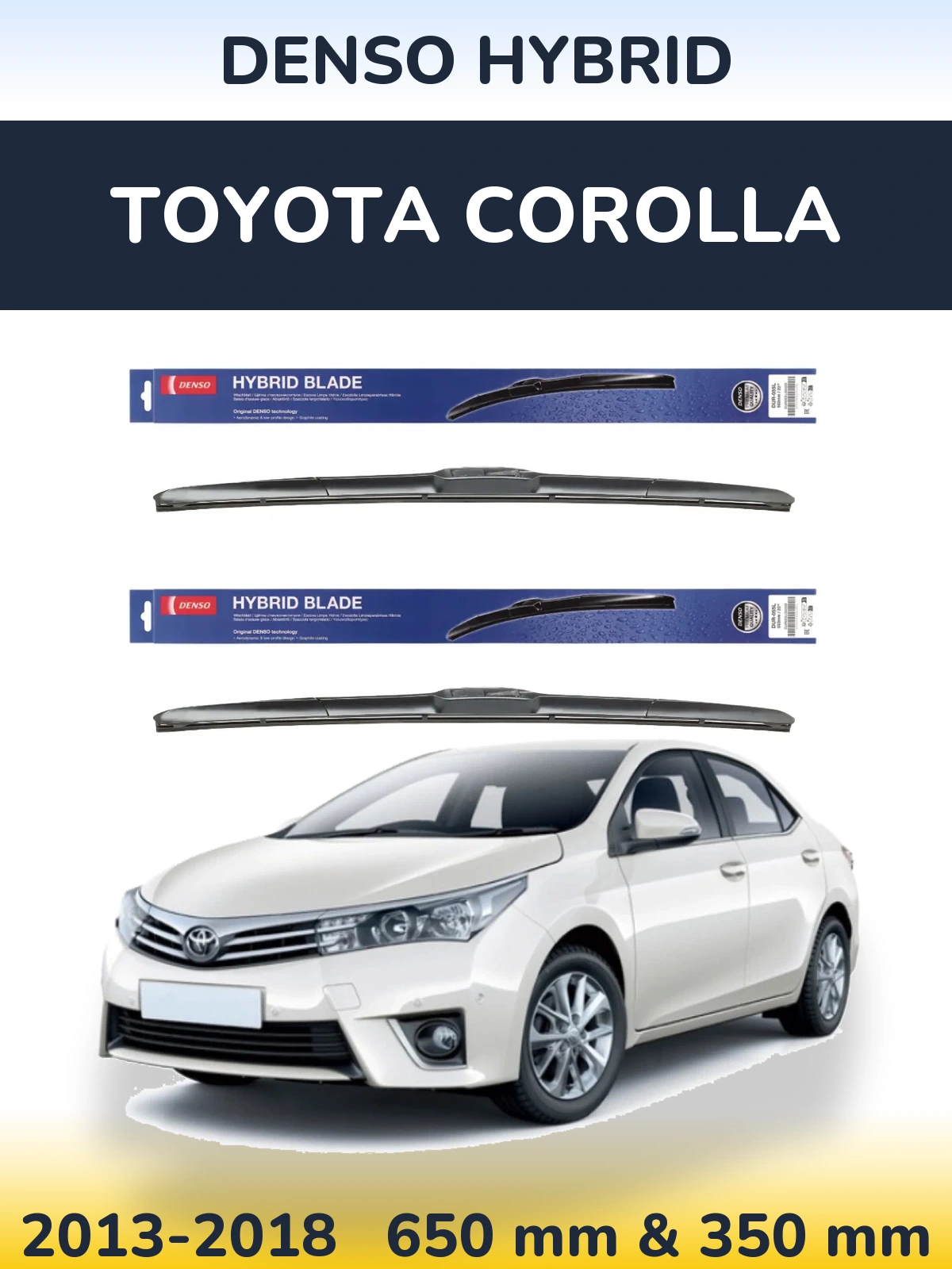 Komplet przednich wycieraczek Denso Hybrid 650 & 350 mm do Toyota Corolla 2013-2018