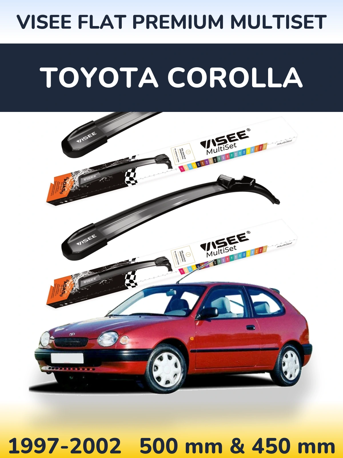 Front wiper blade set VISEE FLAT PREMIUM MultiSet 500 & 450 mm for Toyota Corolla 1997-2002