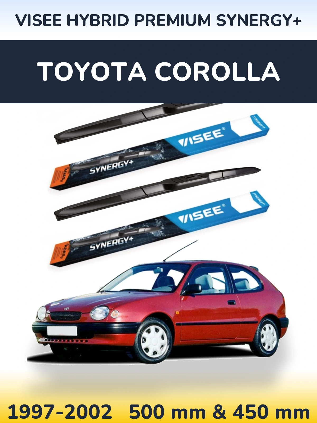 Komplet przednich wycieraczek VISEE HYBRID PREMIUM SYNERGY+ 500 & 450 mm do Toyota Corolla 1997-2002