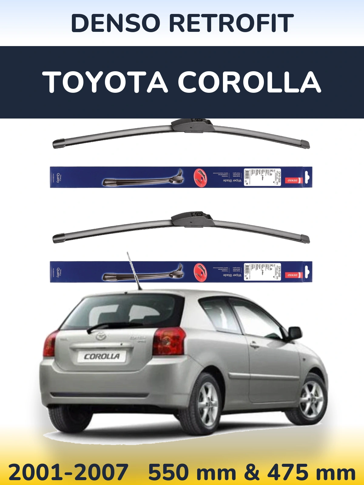 Komplet przednich wycieraczek Denso Retrofit 550 & 475 mm do Toyota Corolla 2001-2007
