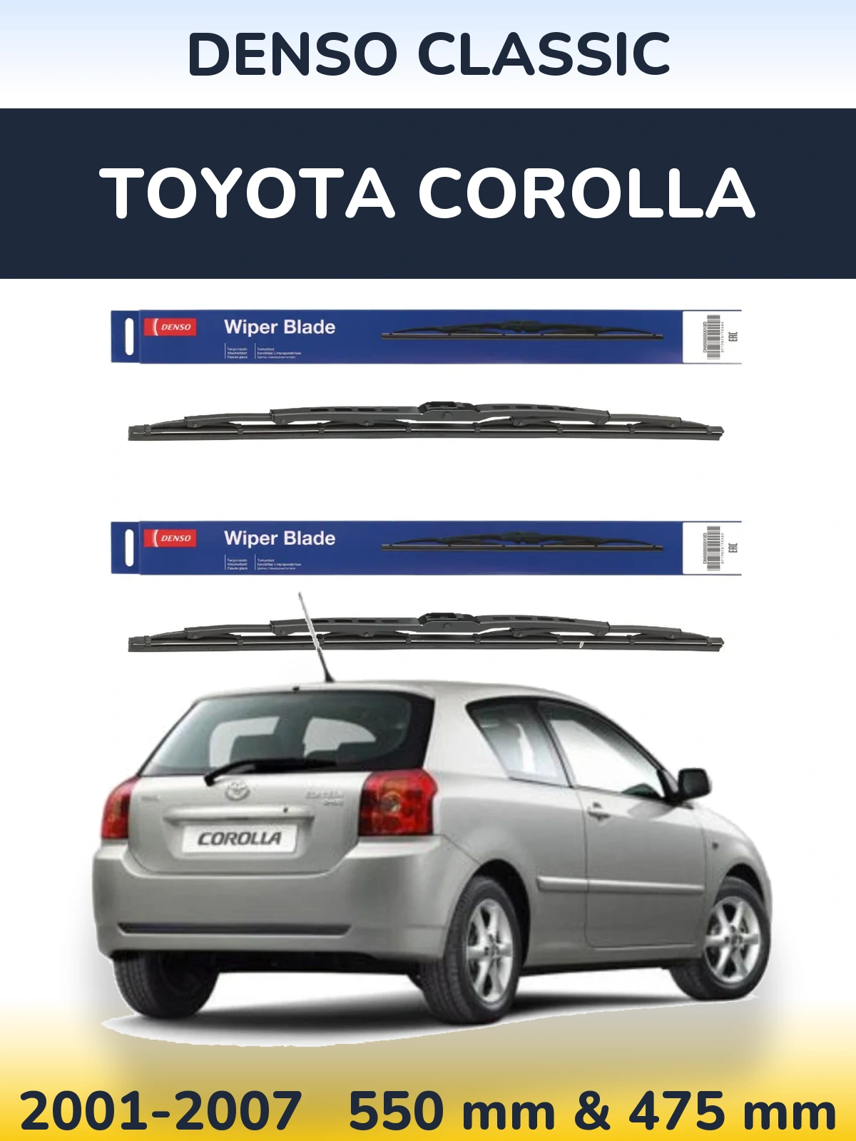 Komplet przednich wycieraczek Denso Classic 550 & 475 mm do Toyota Corolla 2001-2007