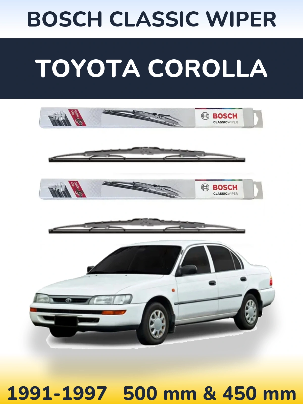 Комплект передних дворников BOSCH Classic Wiper 500 & 450 мм для Toyota Corolla 1991-1997
