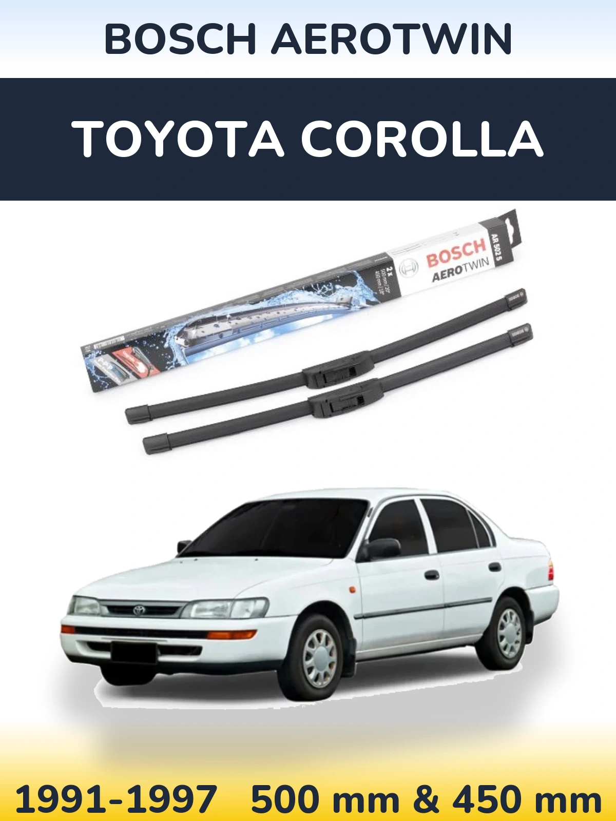 Комплект передних дворников BOSCH AeroTwin 500 & 450 мм для Toyota Corolla 1991-1997