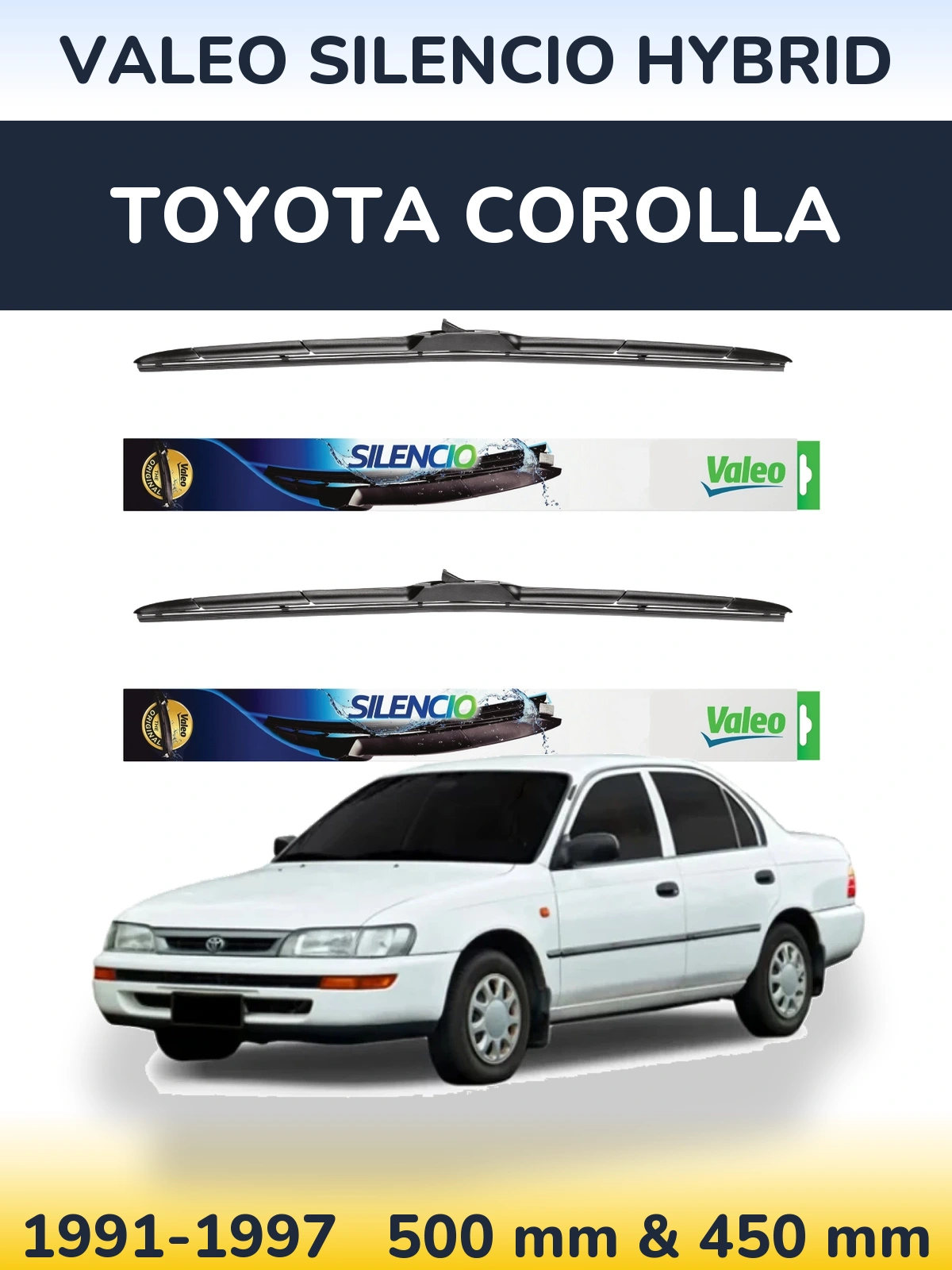 Комплект передних дворников Valeo Silencio Hybrid 500 & 450 мм для Toyota Corolla 1991-1997