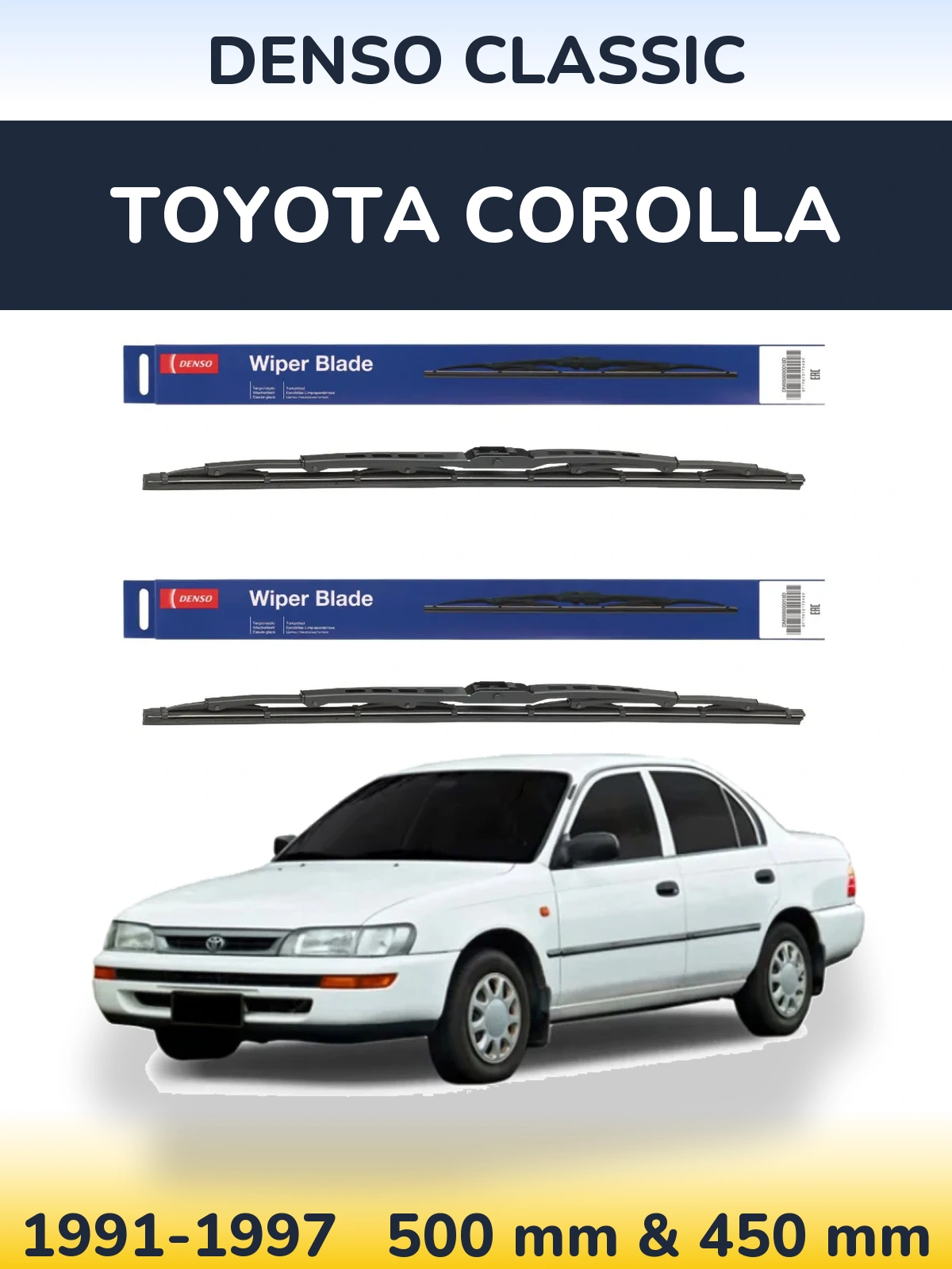 Komplet przednich wycieraczek Denso Classic 500 & 450 mm do Toyota Corolla 1991-1997