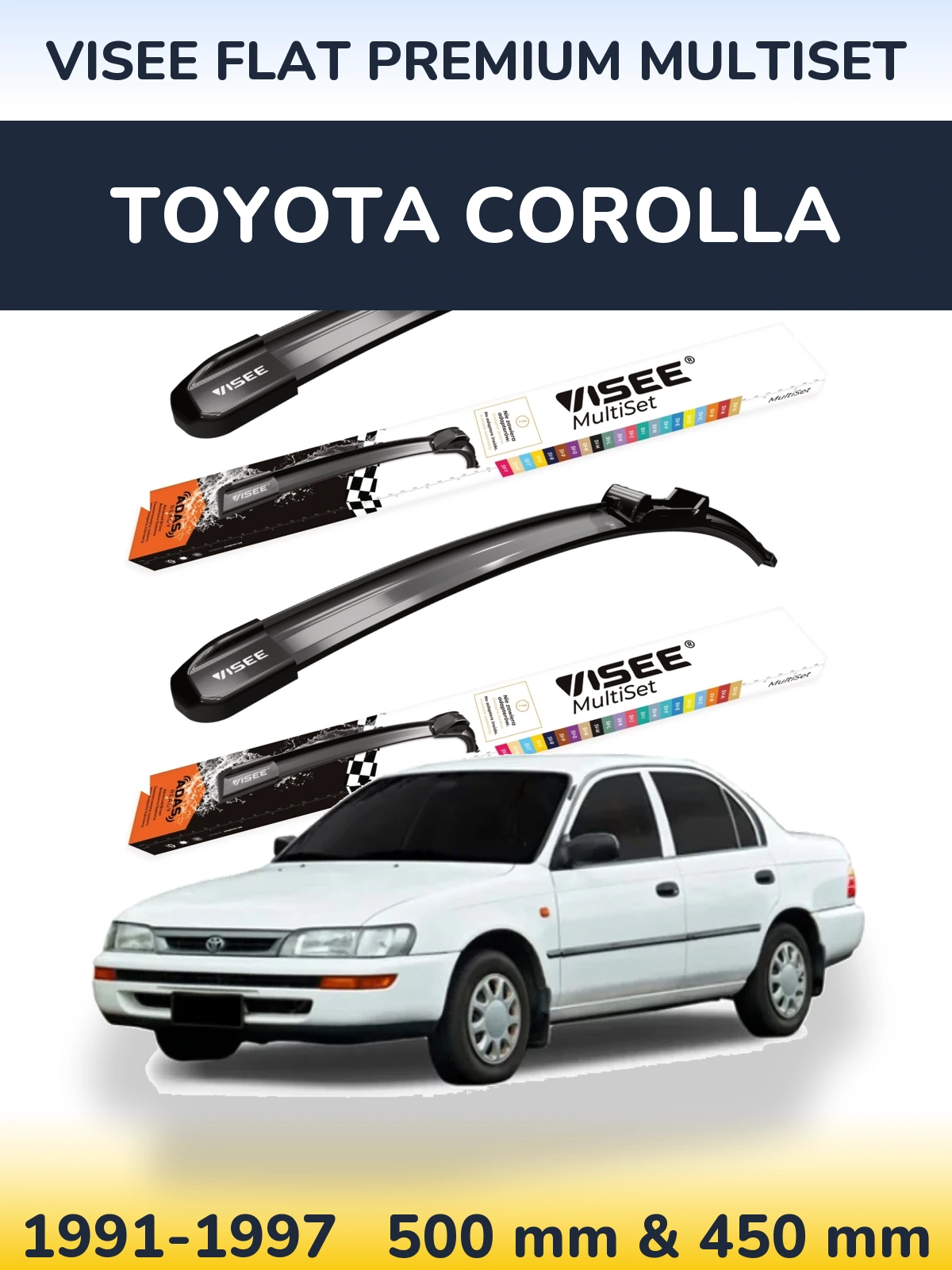 Комплект передних дворников VISEE FLAT PREMIUM MultiSet 500 & 450 мм для Toyota Corolla 1991-1997