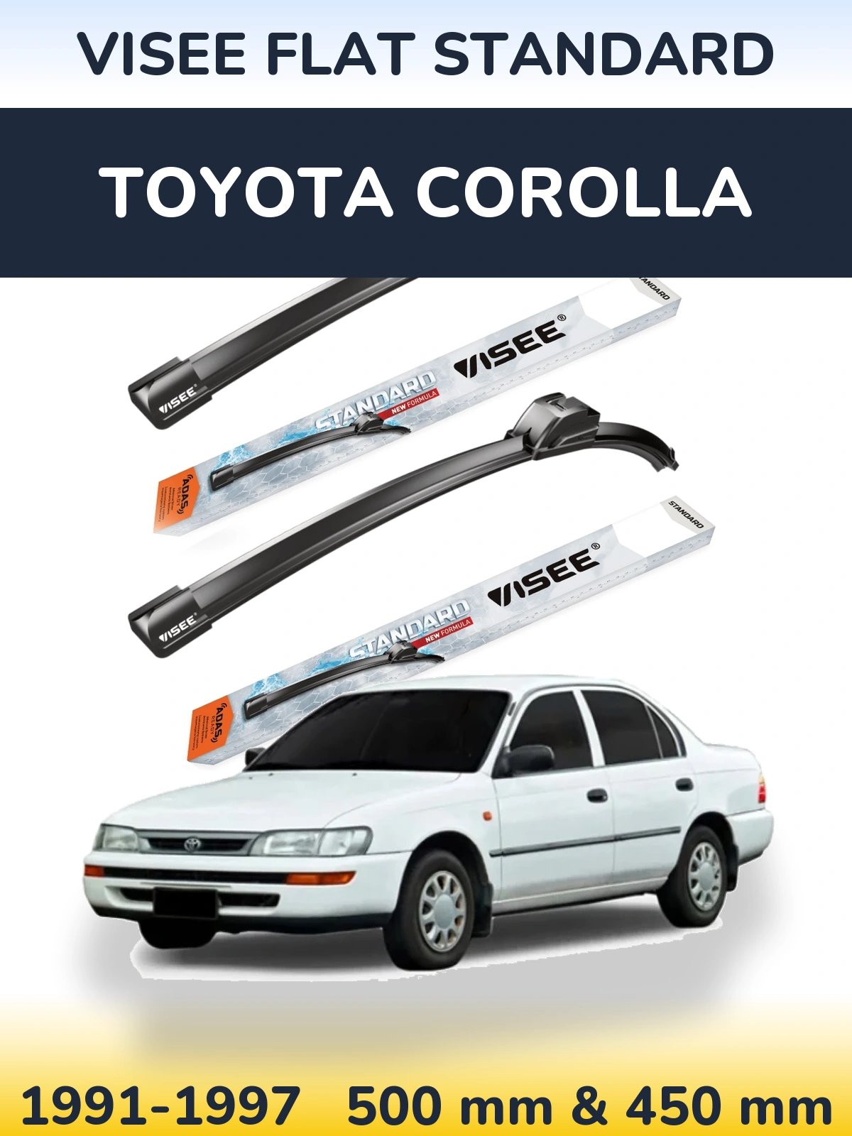 Комплект передних дворников VISEE FLAT STANDARD 500 & 450 мм для Toyota Corolla 1991-1997
