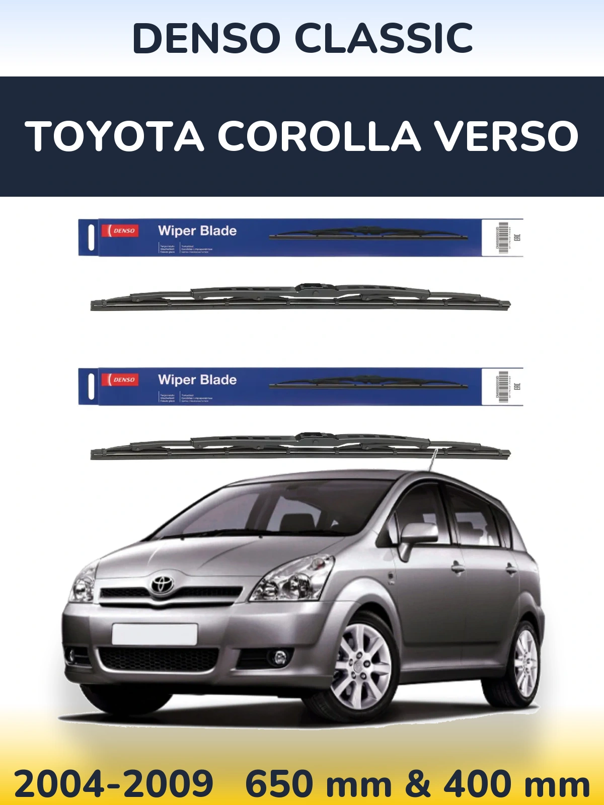 Komplet przednich wycieraczek Denso Classic 650 & 400 mm do Toyota Corolla Verso 2004-2009