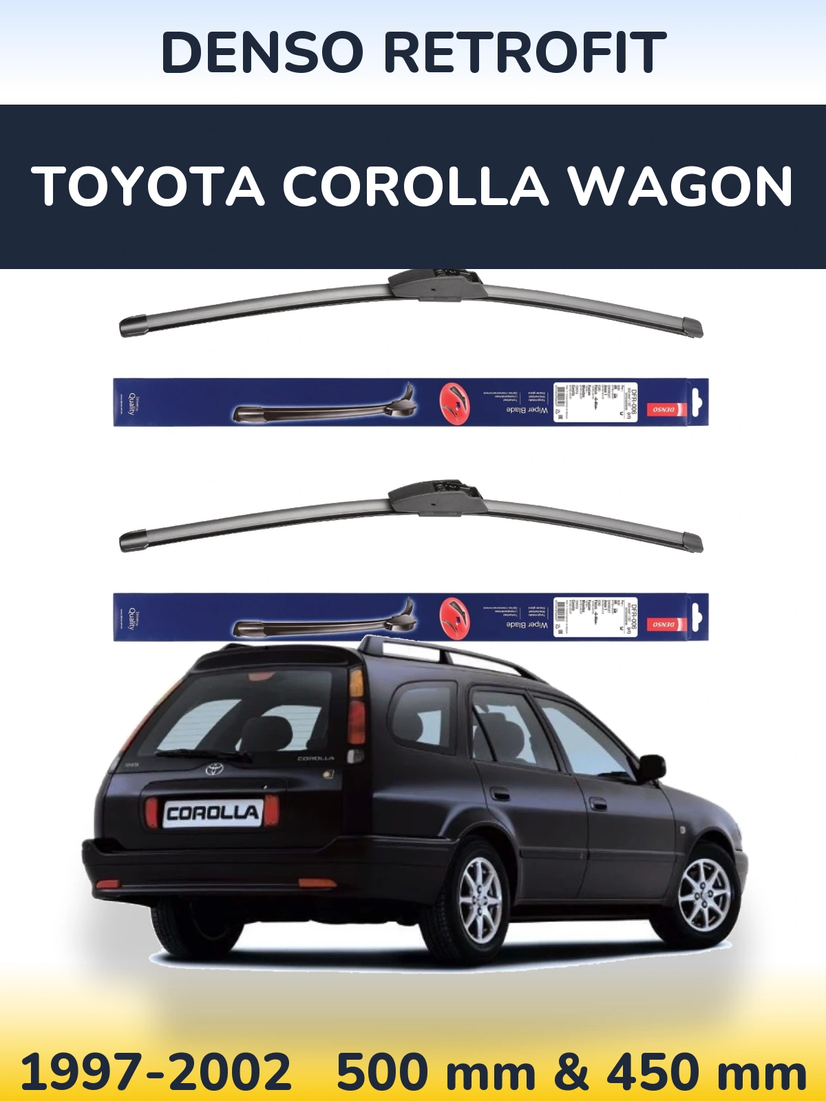 Komplet przednich wycieraczek Denso Retrofit 500 & 450 mm do Toyota Corolla Wagon 1997-2002