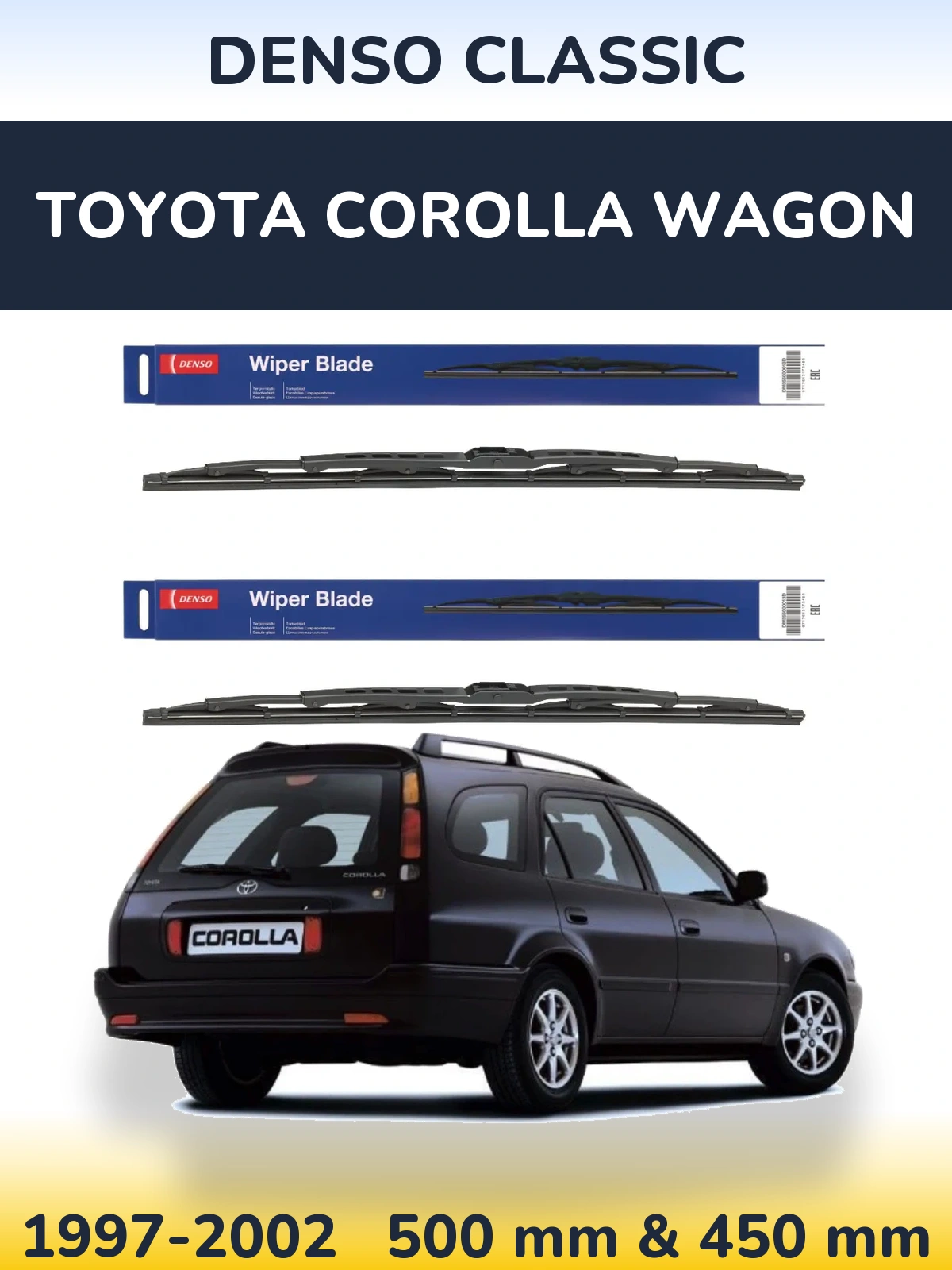 Komplet przednich wycieraczek Denso Classic 500 & 450 mm do Toyota Corolla Wagon 1997-2002