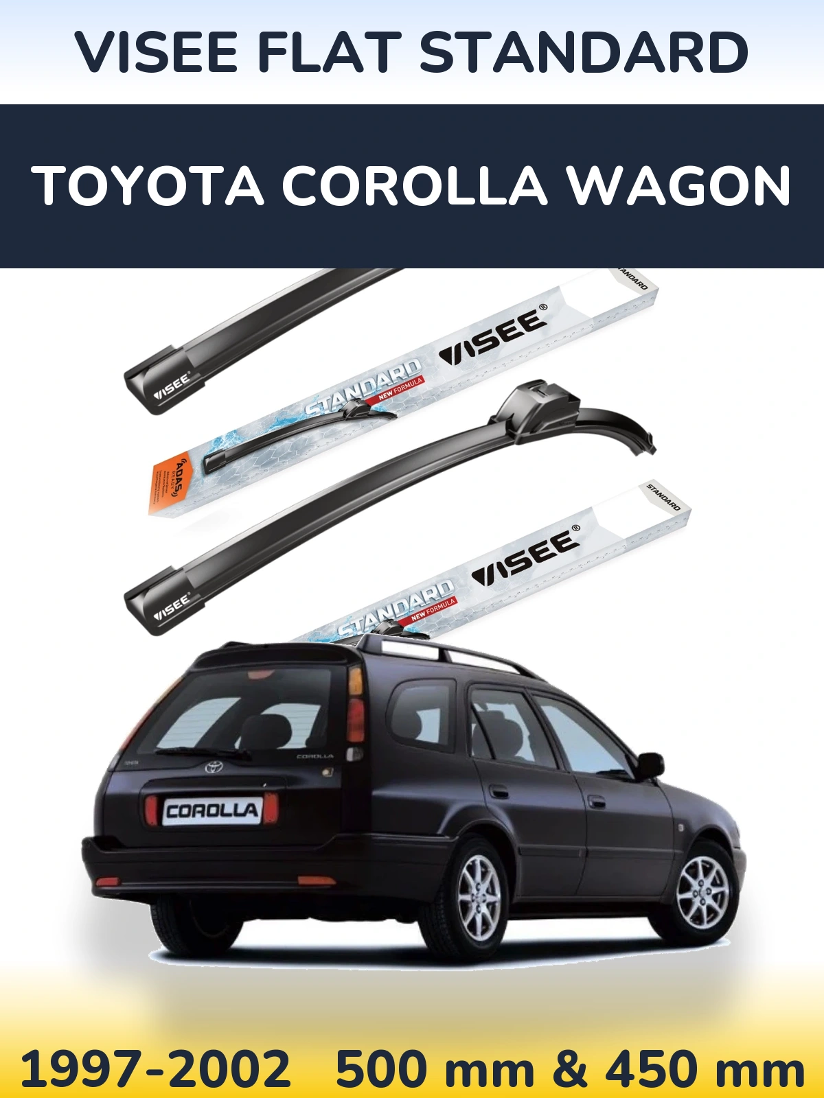 Komplet przednich wycieraczek VISEE FLAT STANDARD 500 & 450 mm do Toyota Corolla Wagon 1997-2002