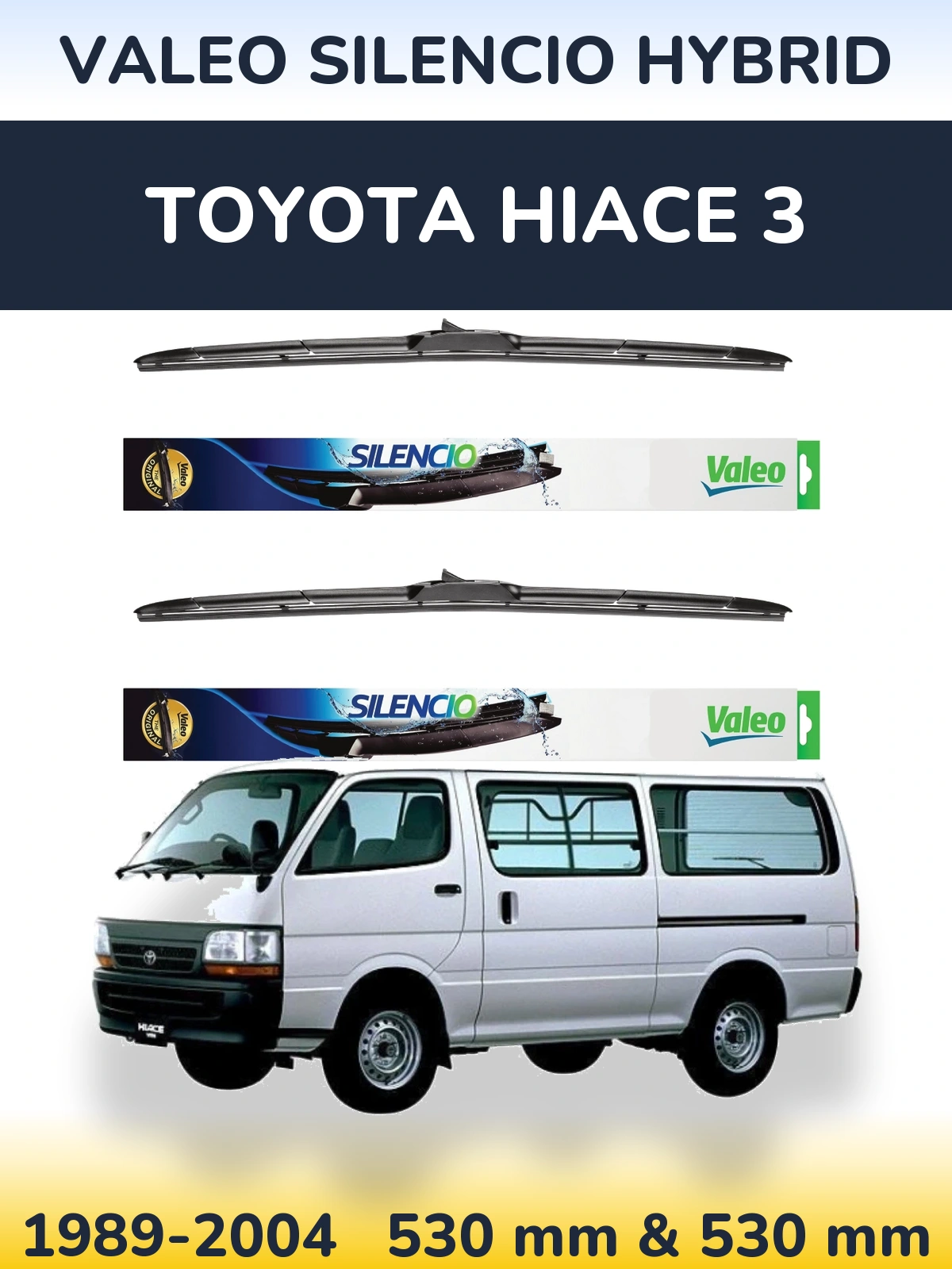 Комплект передних дворников Valeo Silencio Hybrid 530 & 530 мм для Toyota Hiace 3 1989-2004