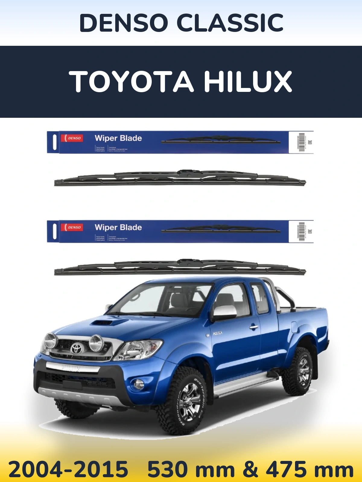 Komplet przednich wycieraczek Denso Classic 530 & 475 mm do Toyota Hilux 2004-2015