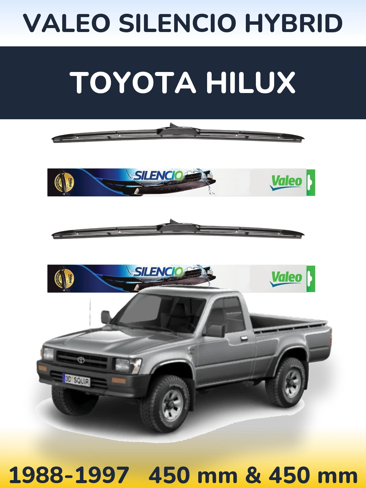 Komplet przednich wycieraczek Valeo Silencio Hybrid 450 & 450 mm do Toyota Hilux 1988-1997