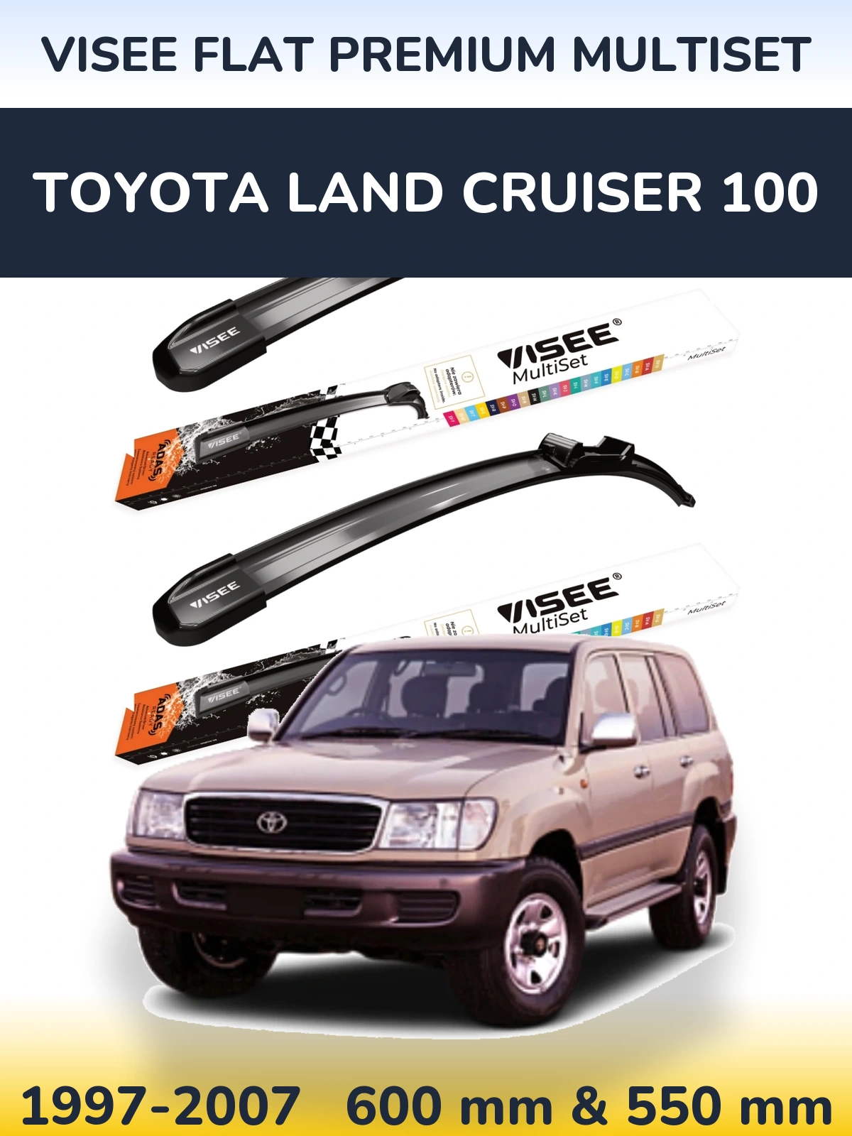 Комплект передних дворников VISEE FLAT PREMIUM MultiSet 600 & 550 мм для Toyota Land Cruiser 100 1997-2007
