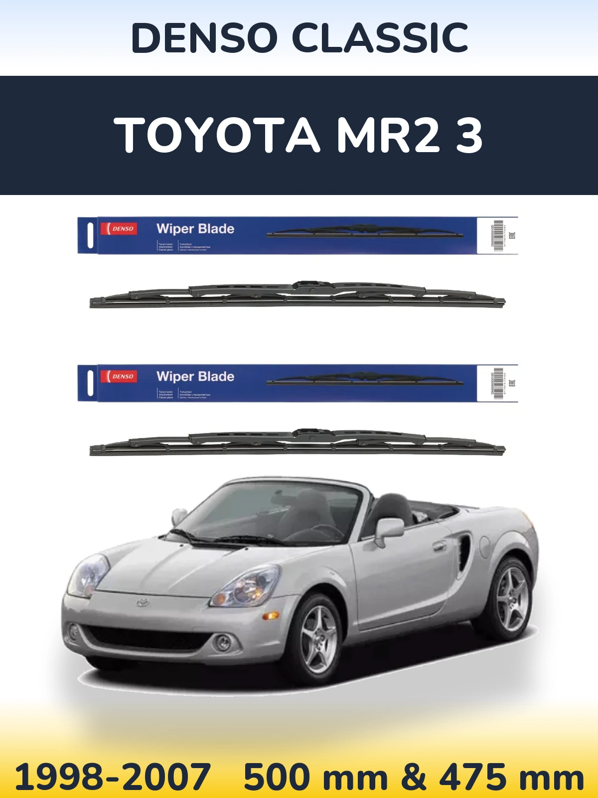 Komplet przednich wycieraczek Denso Classic 500 & 475 mm do Toyota MR2 3 1998-2007
