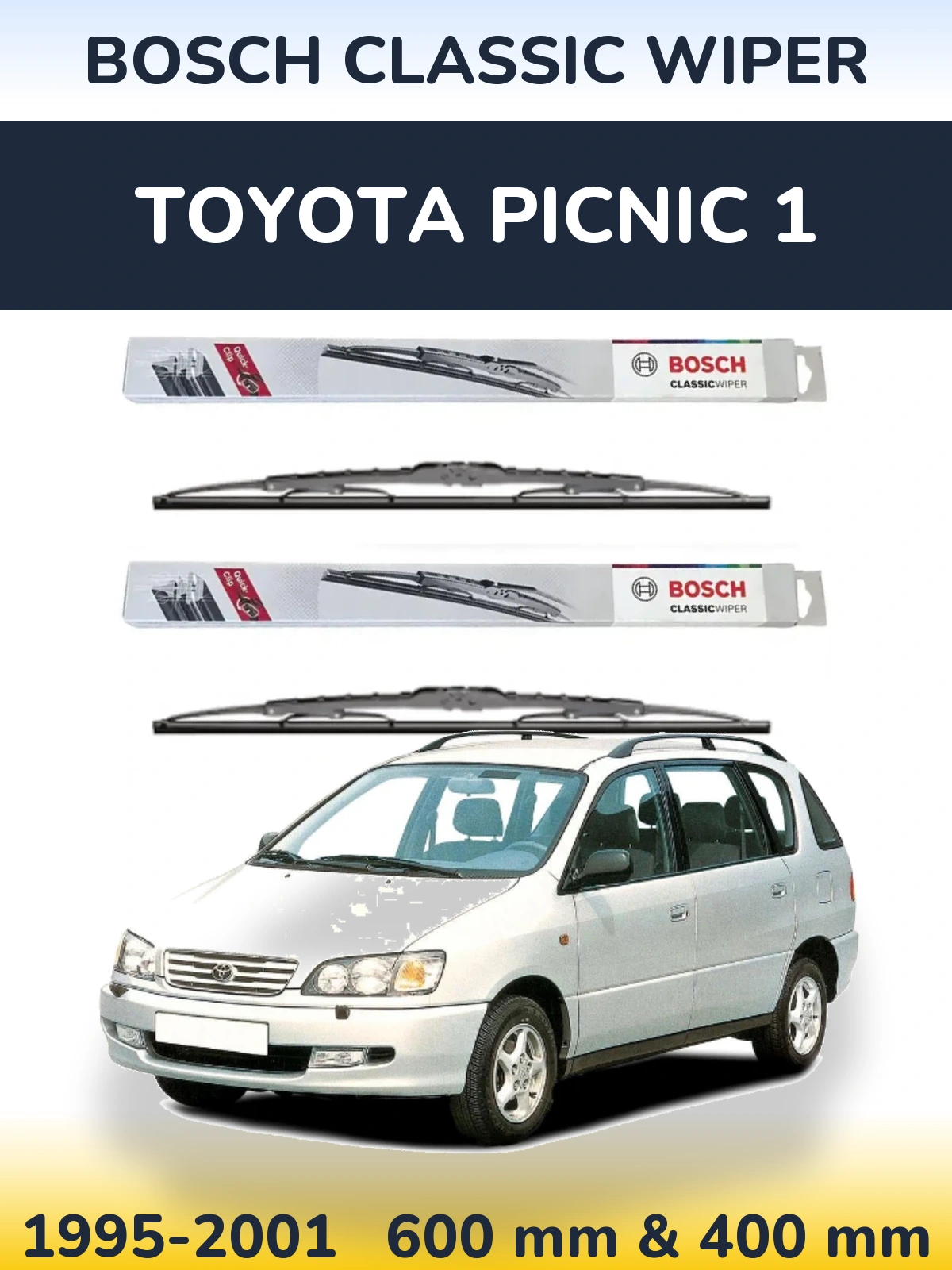 Комплект передних дворников BOSCH Classic Wiper 600 & 400 мм для Toyota Picnic 1 1995-2001
