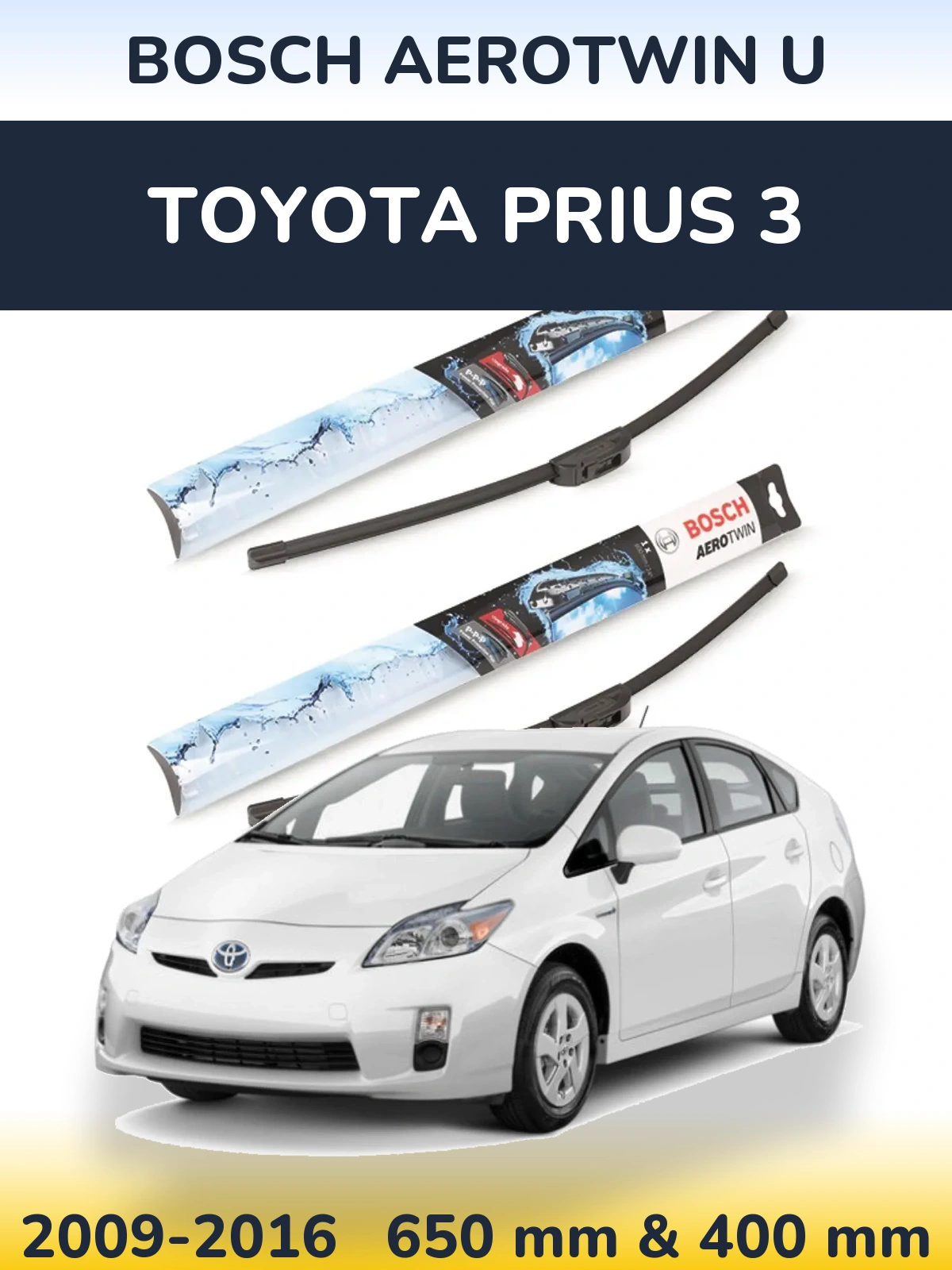 Komplet przednich wycieraczek BOSCH AeroTwin U 650 & 400 mm do Toyota Prius 3 2009-2016