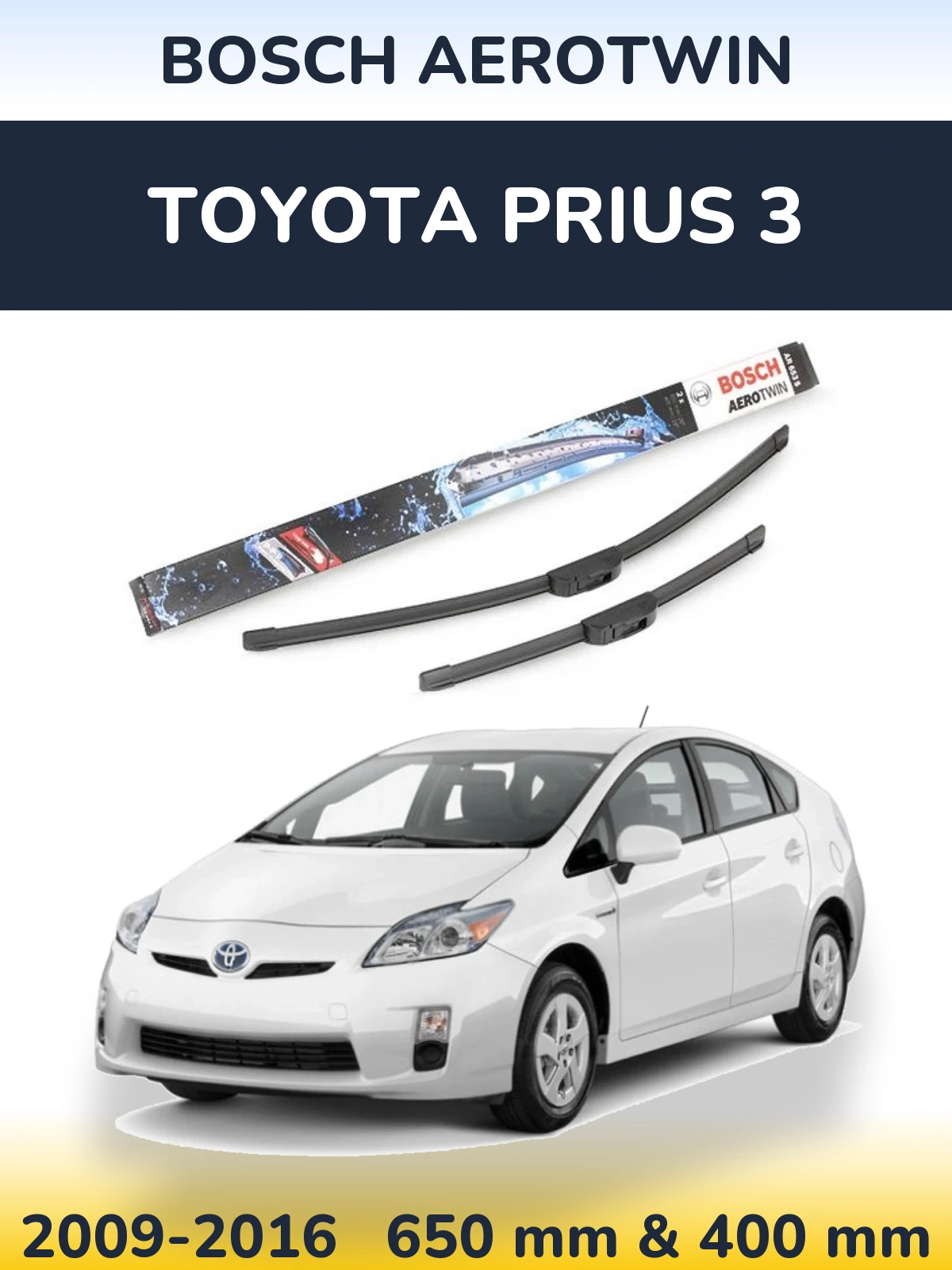 Komplet przednich wycieraczek BOSCH AeroTwin 650 & 400 mm do Toyota Prius 3 2009-2016