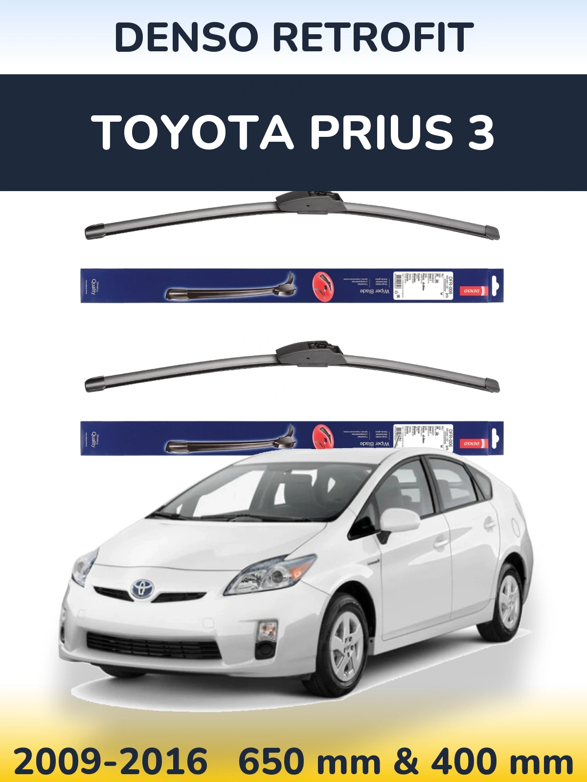 Komplet przednich wycieraczek Denso Retrofit 650 & 400 mm do Toyota Prius 3 2009-2016