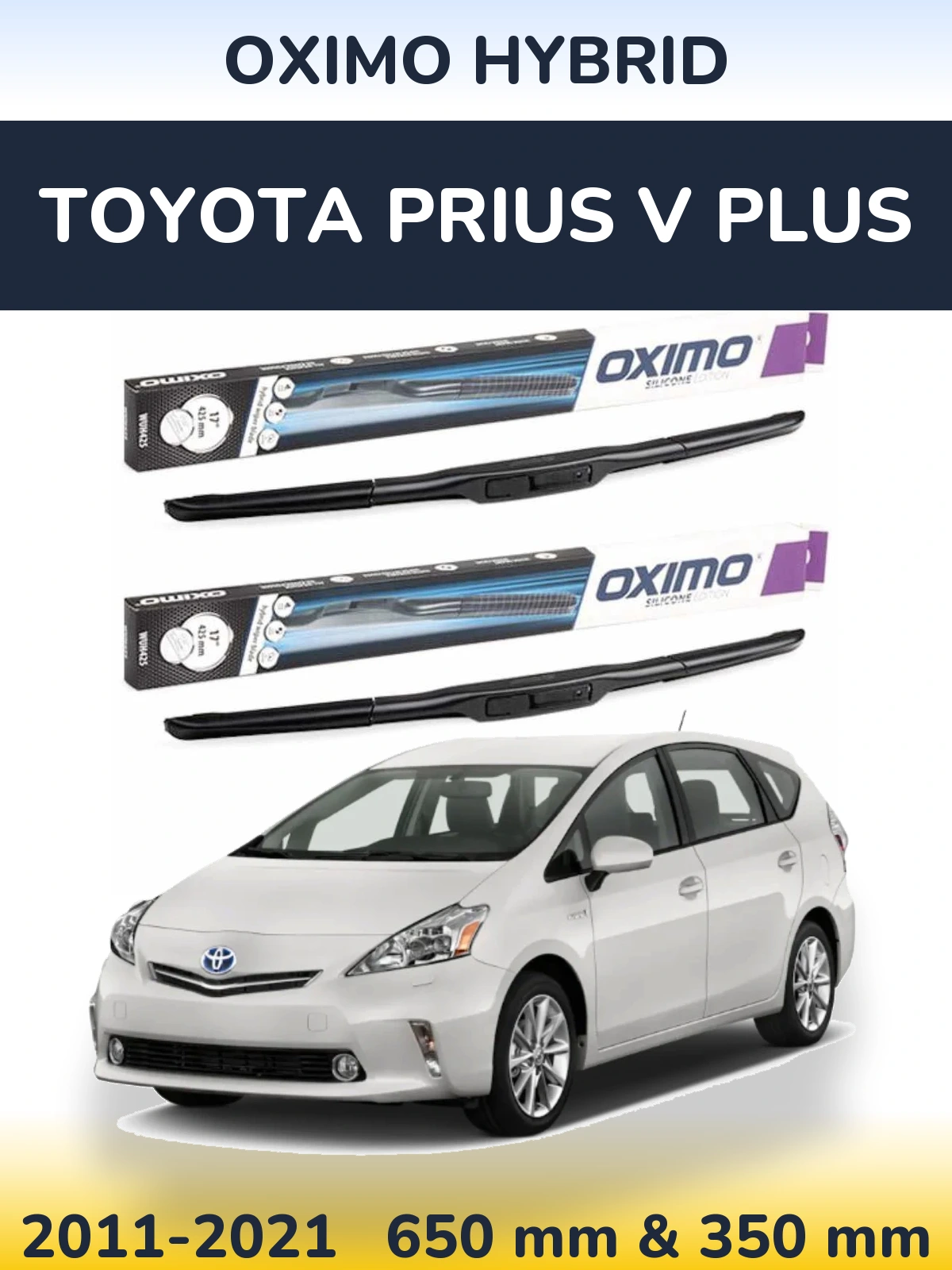 Комплект передних дворников Oximo Hybrid 650 & 350 мм для Toyota Prius V Plus 2011-2021