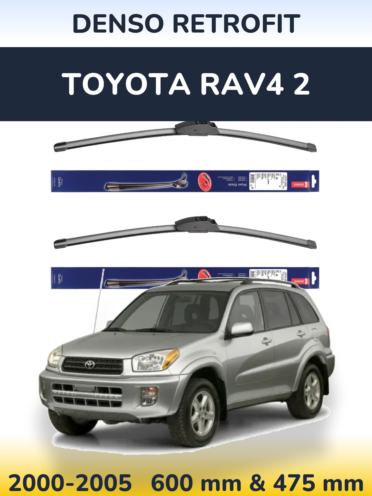 Front wiper blade set Denso Retrofit 600 & 475 mm for Toyota RAV4 2 2000-2005