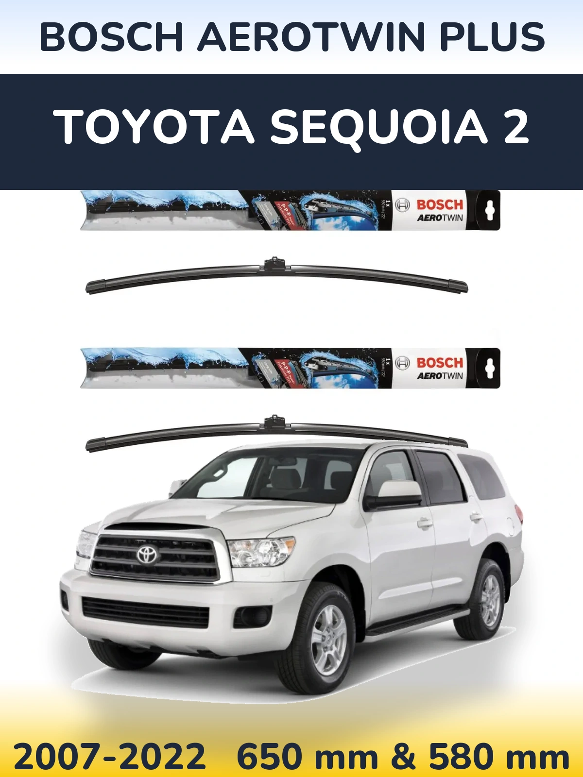 Комплект передних дворников BOSCH AeroTwin Plus 650 & 580 мм для Toyota Sequoia 2 2007-2022
