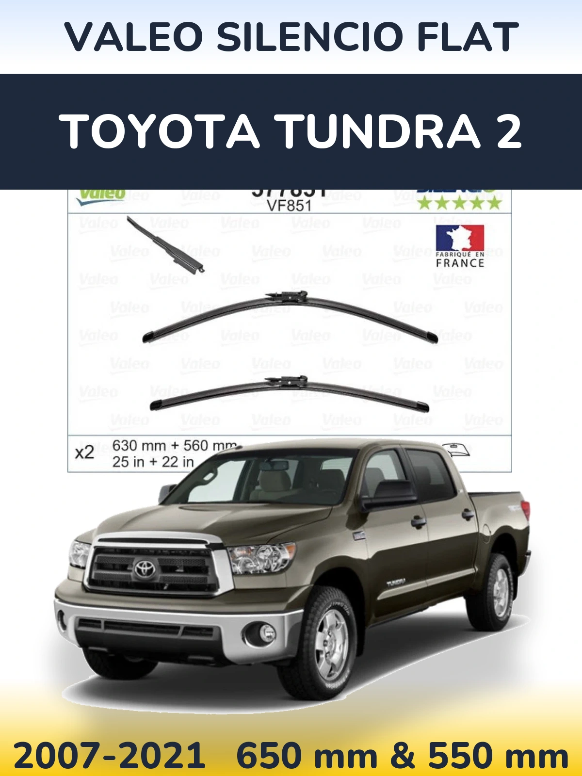 Комплект передних дворников Valeo Silencio Flat 630 & 560 мм для Toyota Tundra 2 2007-2021
