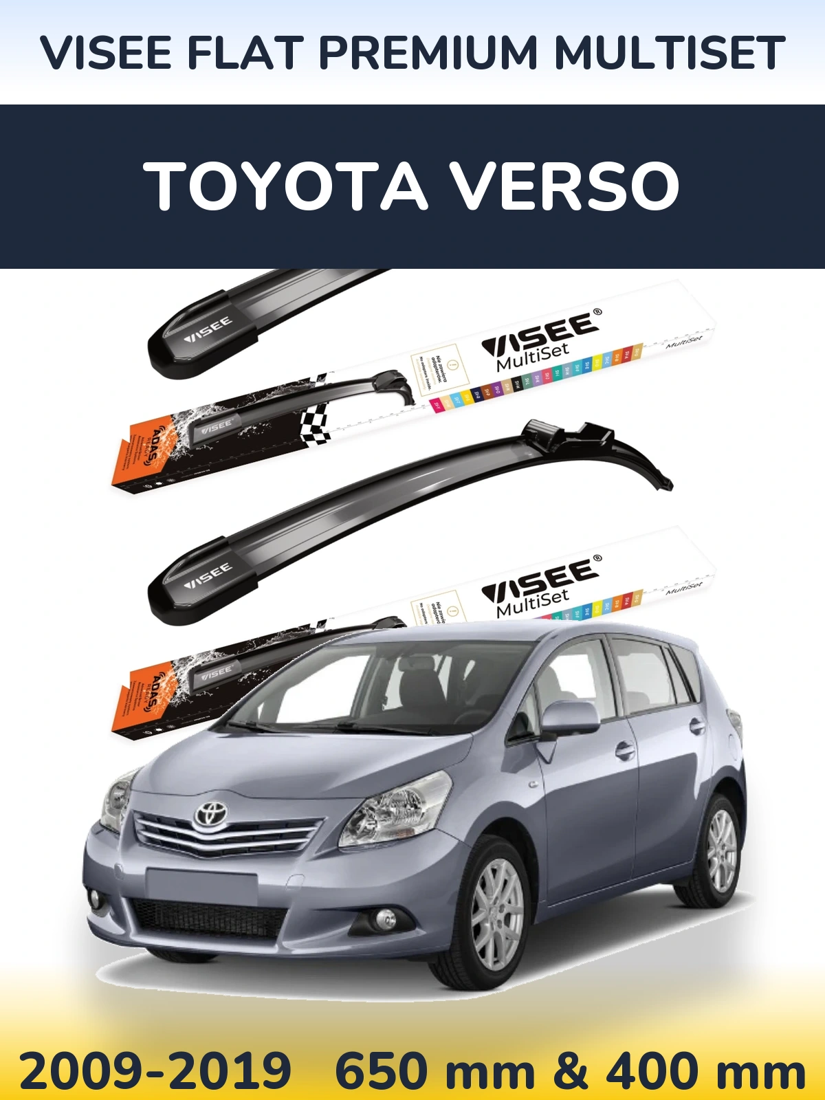 Komplet przednich wycieraczek VISEE FLAT PREMIUM MultiSet 650 & 400 mm do Toyota Verso 2009-2019