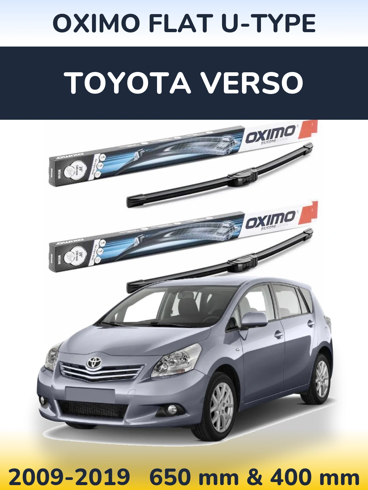 Комплект передних дворников Oximo Flat U-type 650 & 400 мм для Toyota Verso 2009-2019