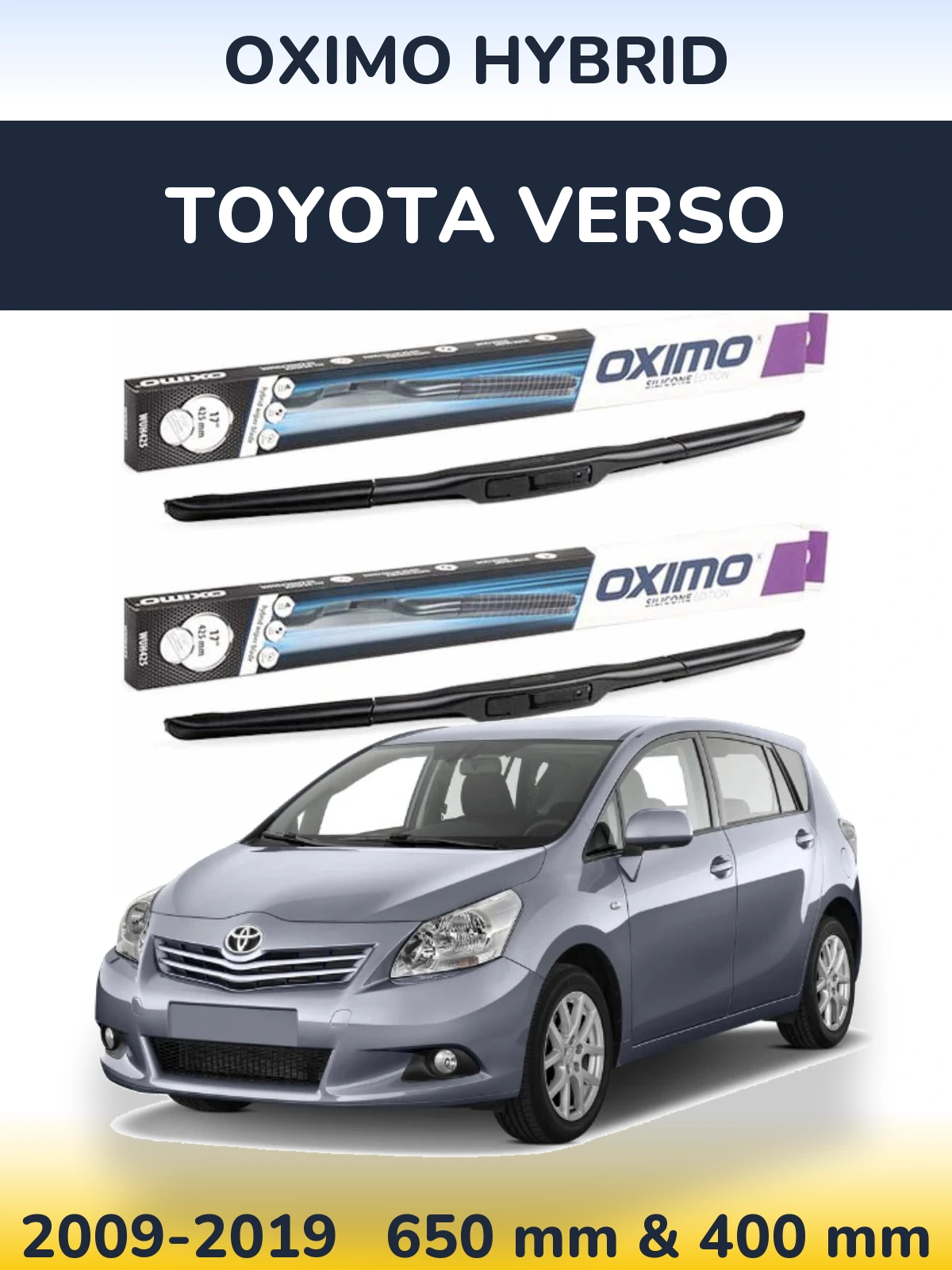 Komplet przednich wycieraczek Oximo Hybrid 650 & 400 mm do Toyota Verso 2009-2019